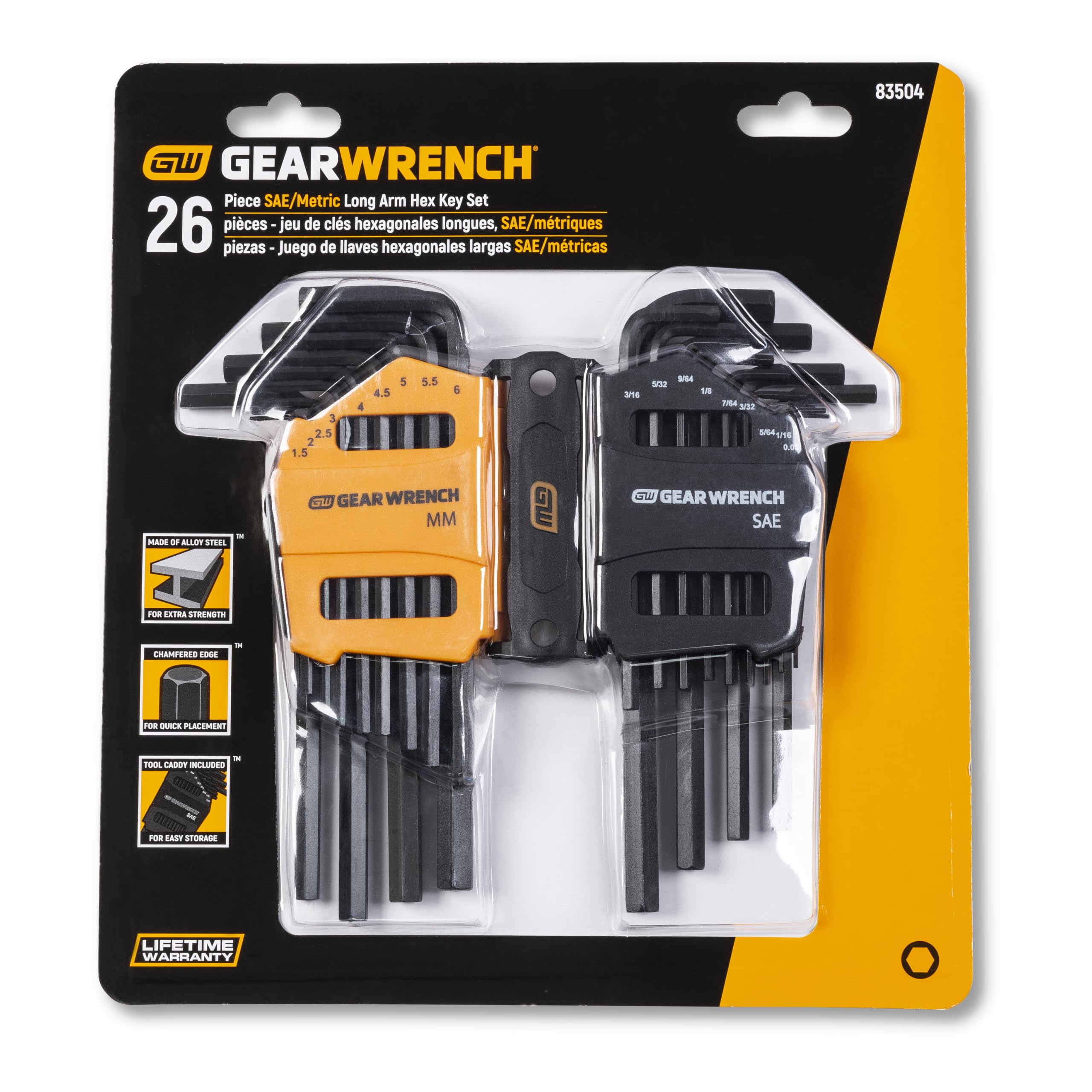 26 Piece GEARWRENCH Long Arm SAE/Metric Hex Key Set - 83504
