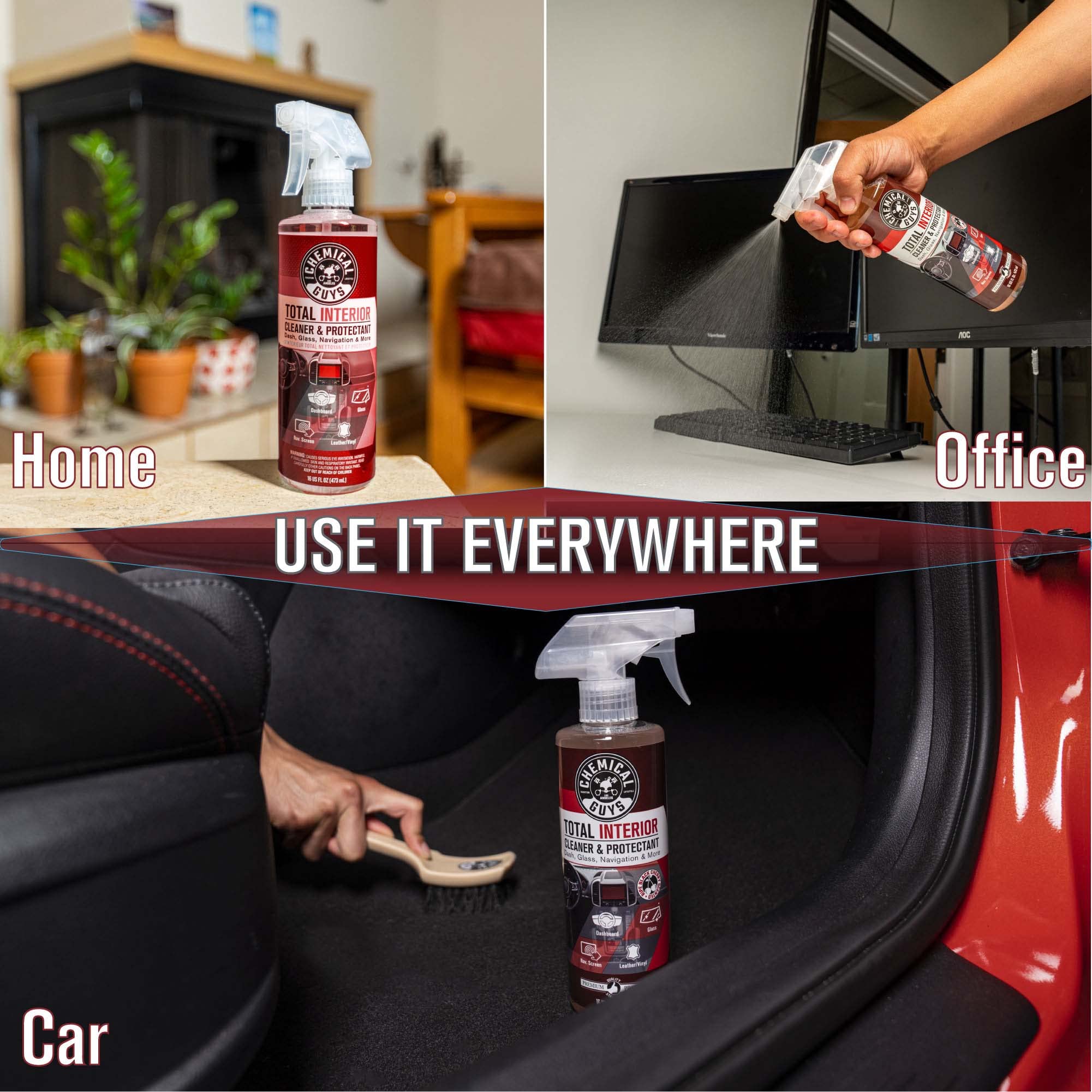Chemical Guys Black Cherry Total Interior Cleaner & Protectant - Car Cleaning Spray, Cleans and Protects Leather, Vinyl, Plastic, Rubber, and Glass, Safe for Trucks, SUVs, Jeeps, RVs & More - 16 oz