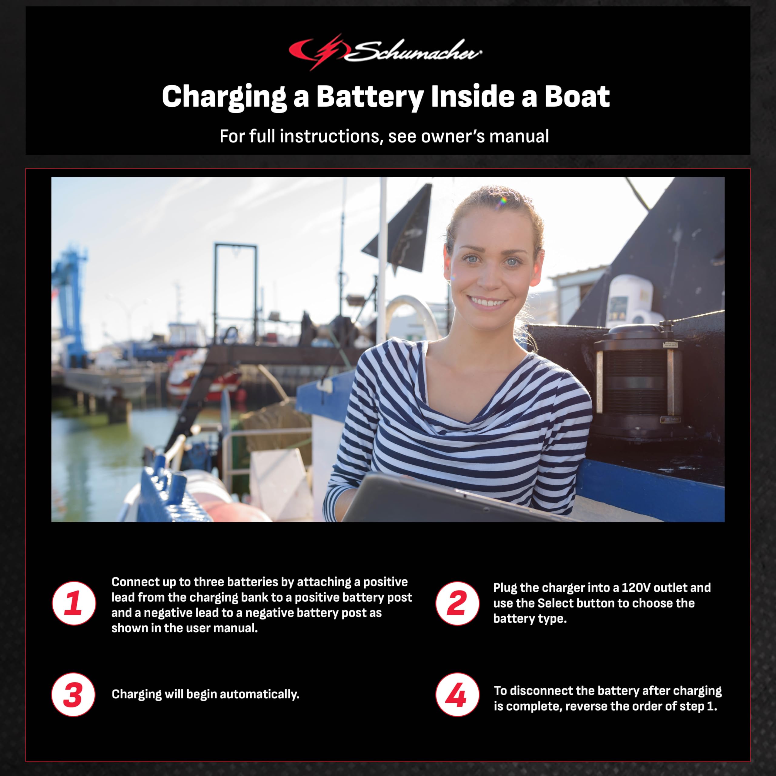 Fully Automatic Schumacher-SC1389 Direct-Mount 3-Battery Charger and Maintainer - 15 Amp, 12V - for Marine Batteries