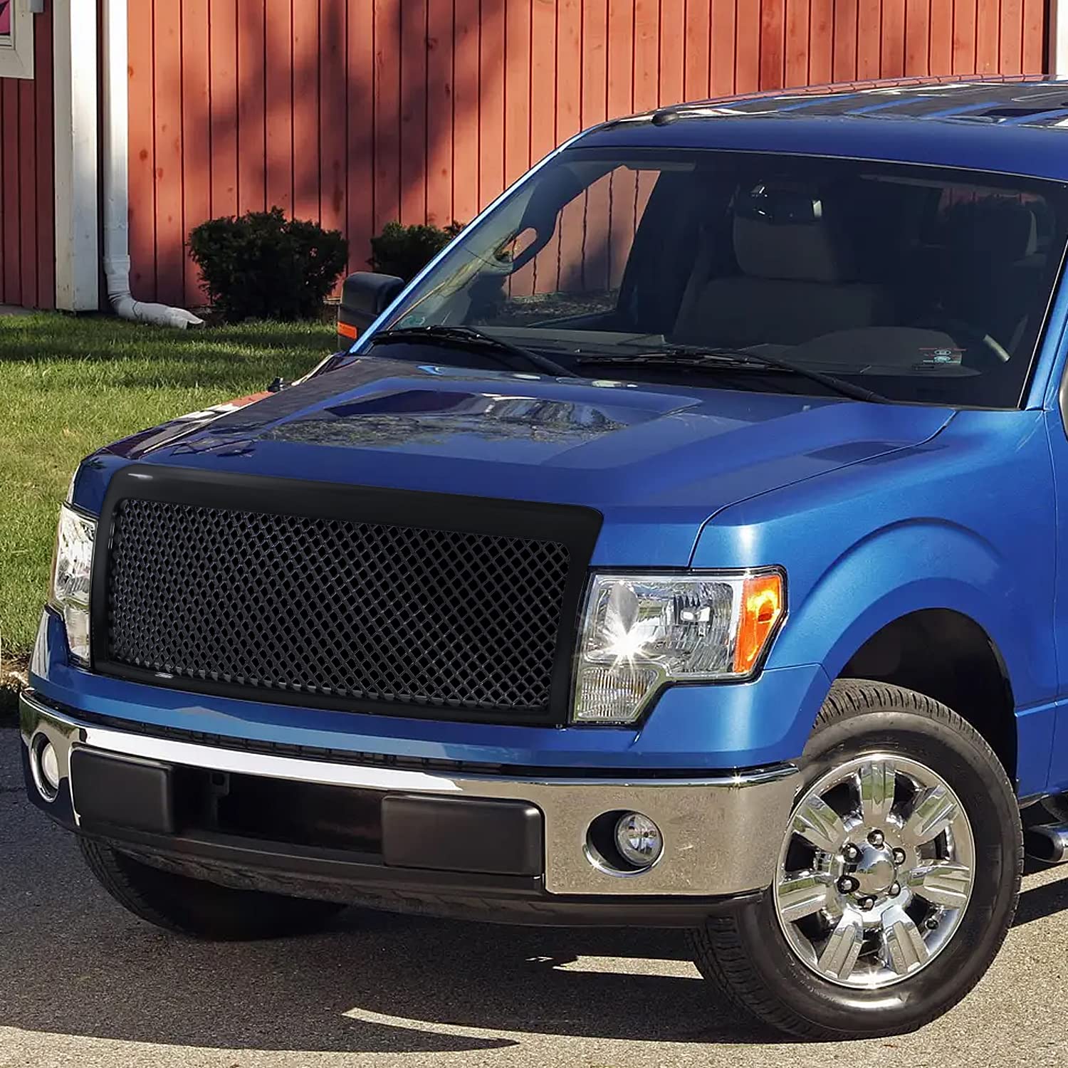Black Mesh Front Bumper Hood Grille Spec-D Tuning Compatible with 2009-2014 Ford F150 F-150 Truck