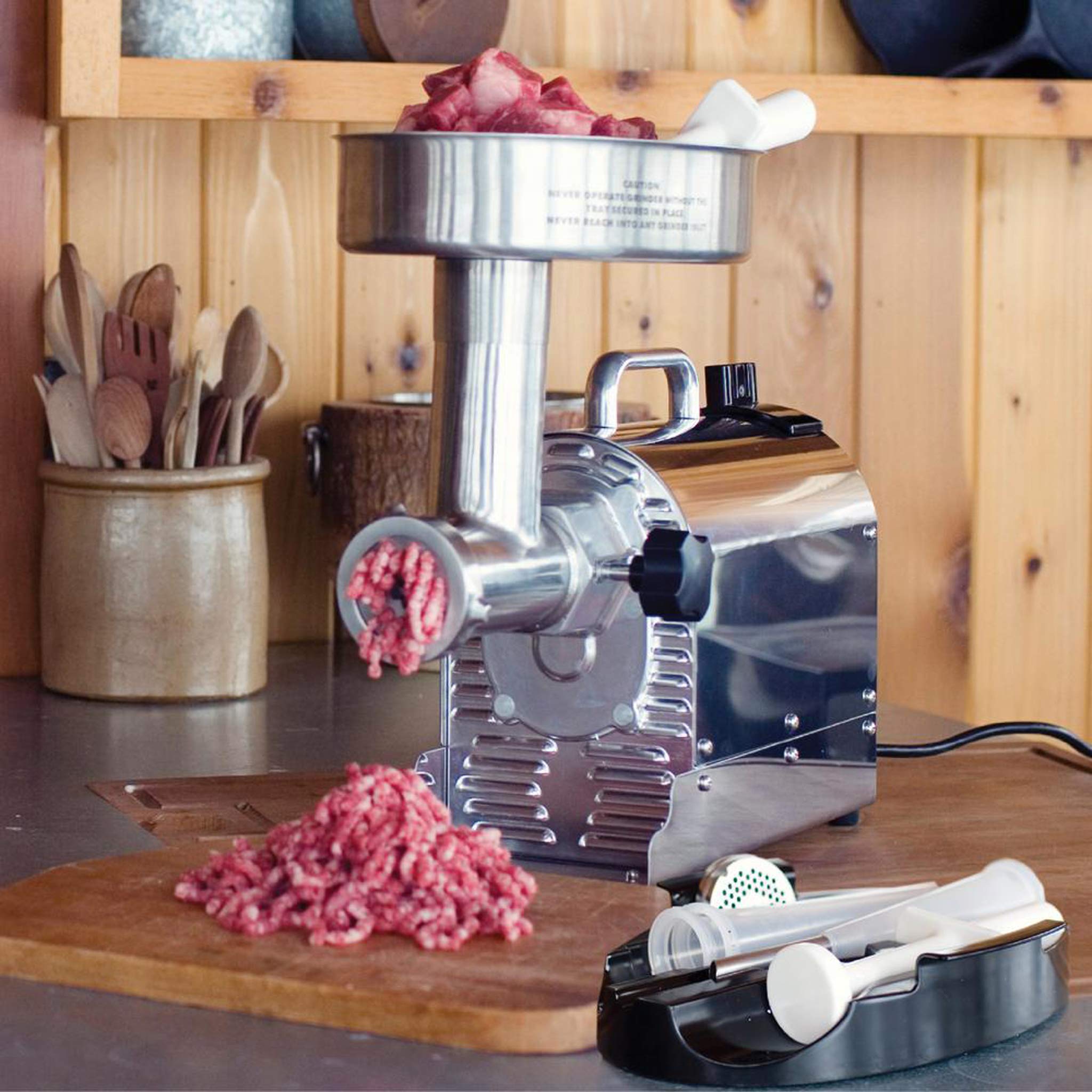 Weston Electric Pro Series Meat Grinder, Commercial Grade, 750 Watts, 1 HP, 9lbs. Per Minute, Stainless Steel (10-1201-W)