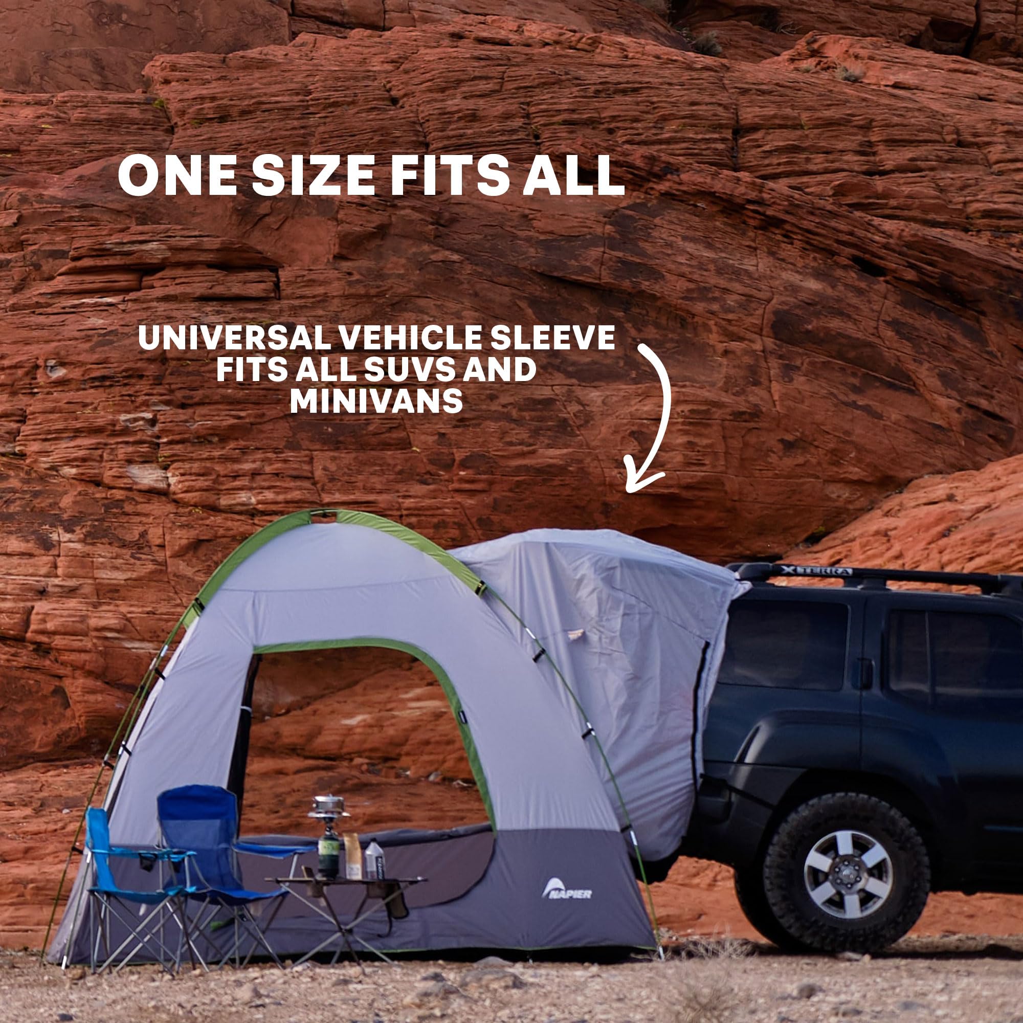 Napier SUV Backroadz Tent | 10' x 10' Vehicle Camping Tent | Fits All CUVs, SUVs, and Minivans​ | Sleeps 5 | Spacious, Durable, Easy Set-up | Gray/Green | Model 19100