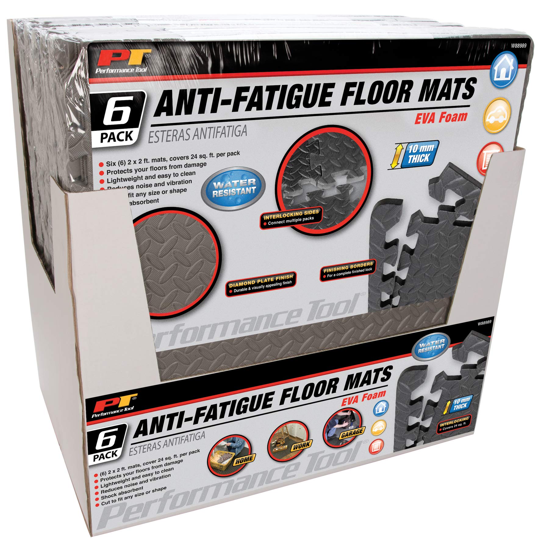 24-Inch X 24-Inch Performance Tool W88989 Protective Diamond Shape Anti-Fatigue Interlocking Floor Mat (24 Square Feet), Grey