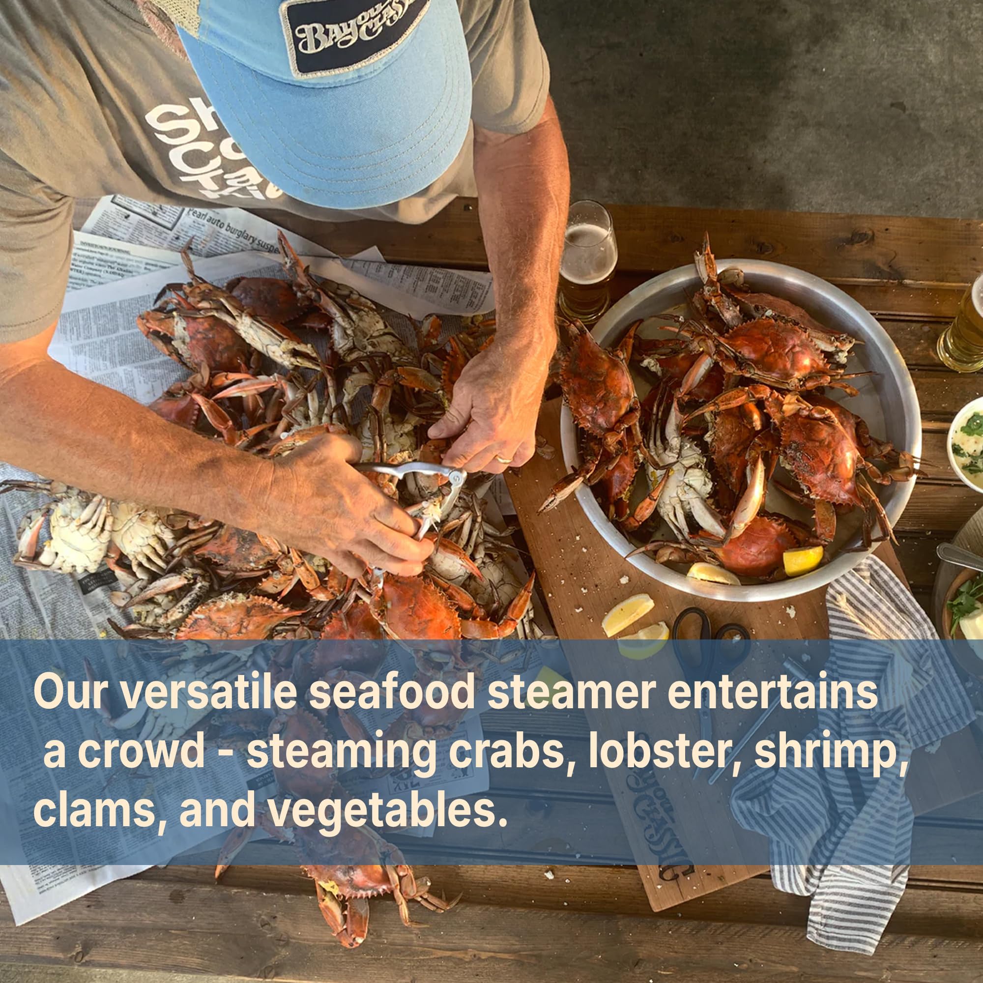 Bayou Classic KDS-151 Steamer Kit Stainless Features Heavy Welded Loop Handles 4-in Cast Aluminum Burner 10-psi Regulator w/ 48-in Hose Perfect For Steaming Up To A Half Bushel of Seafood
