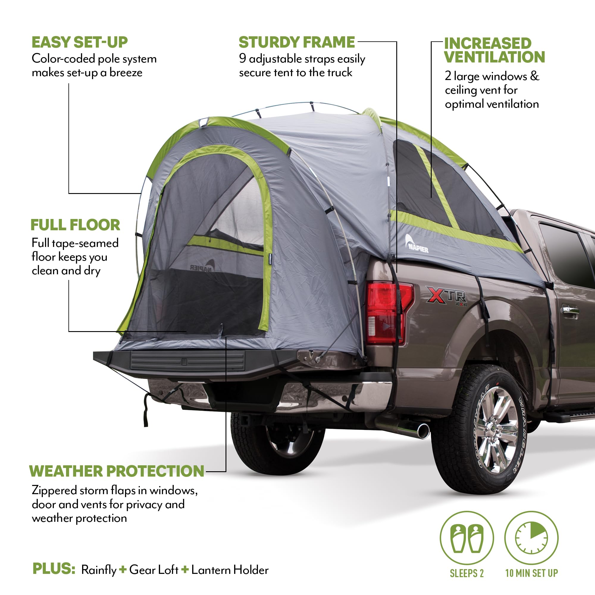 Backroadz Napier Truck Tent | Pickup Truck Bed Camping Tent | Rainfly for Water Protection | Sturdy and Spacious 2-Person Tent | Easy 10-Minute Setup