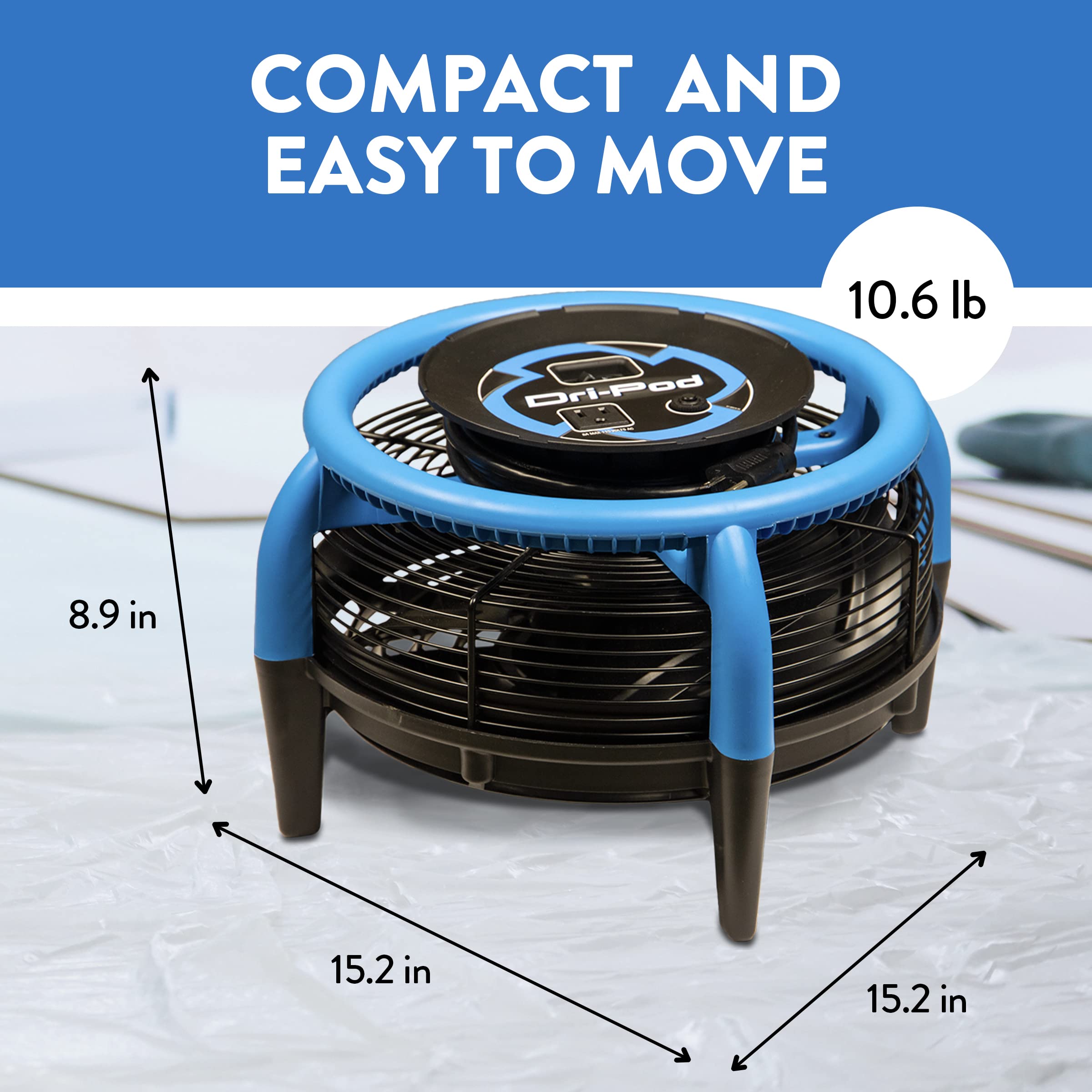 Dri-Pod Pro Dri-Eaz Omnidirectional Floor and Carpet Dryer, Ventilating Floor Dryer for Boats, RVs and Residential Use