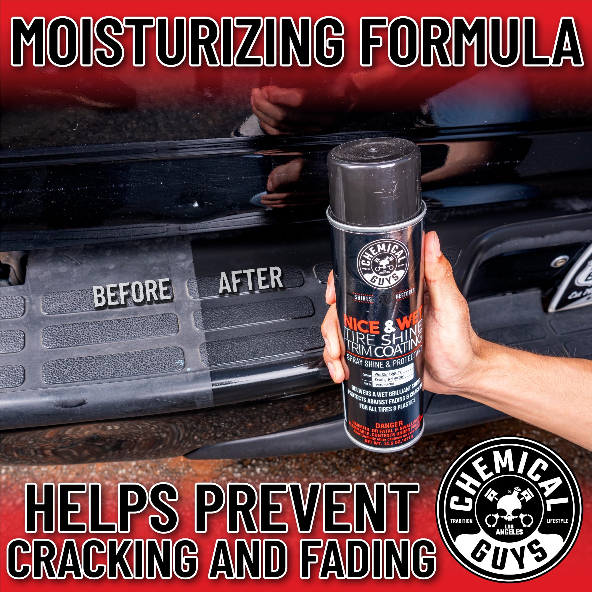 Chemical Guys Nice & Wet TVDSPRAY101 Tire Shine Trim Coating for Rubber, Plastic and Vinyl, Safe for Cars, Trucks, SUVs, Motorcycles, RVs & More, 14.5 fl oz