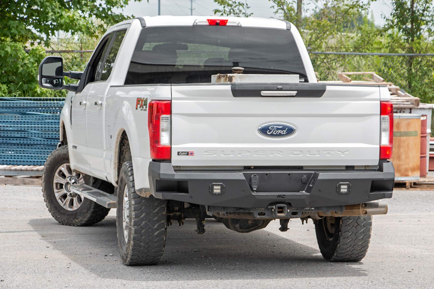 Heavy Duty Rough Country Rear LED Bumper for Ford F-250/F-350 SuperDuty (2017-2022) - Integrated Steps, Flush Mount LED Lights