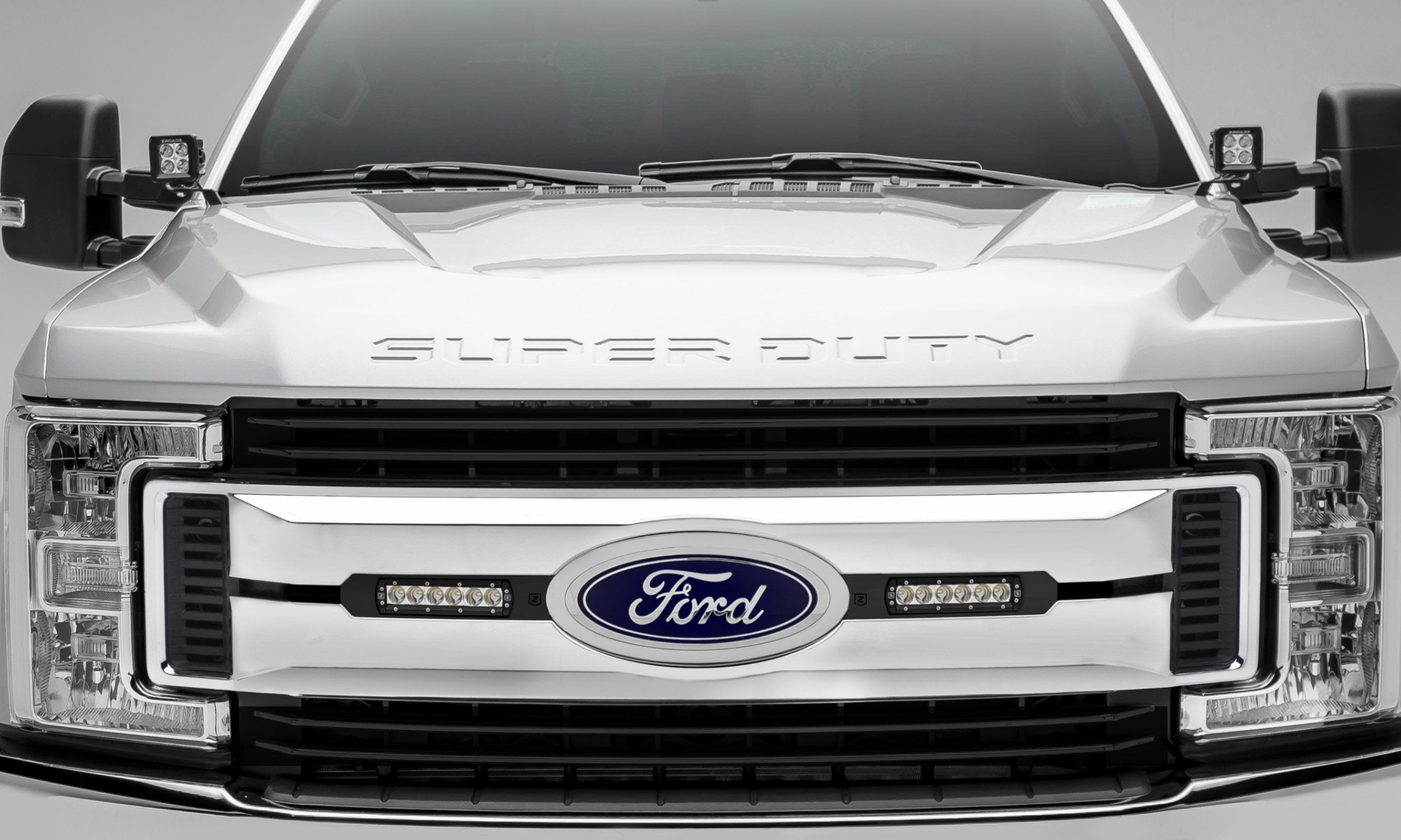 2017-2019 Ford Super Duty OEM Grille XLT, XL STX LED Kit with (2) 6 Inch LED Straight Single Row Slim Light Bars, Black - PN #Z415571-KIT