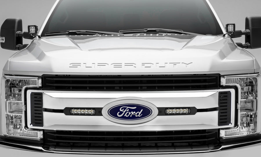 2017-2019 Ford Super Duty OEM Grille XLT, XL STX LED Kit with (2) 6 Inch LED Straight Single Row Slim Light Bars, Black - PN #Z415571-KIT
