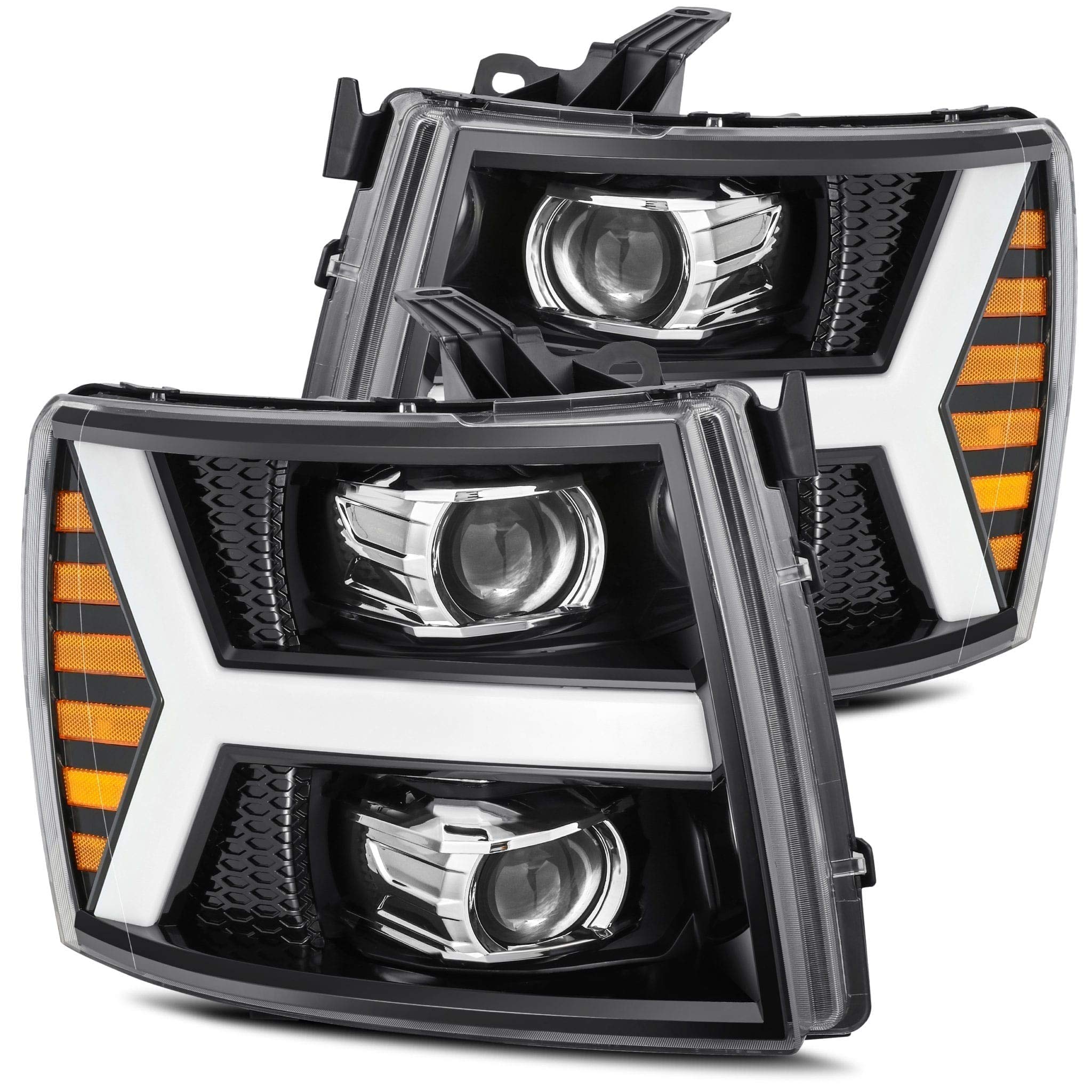 07-13 Chevy 1500HD AlphaRex (880206) PRO-Series Proj Headlight Plank Style Gloss Blk w/Activ Light/Seq Signal