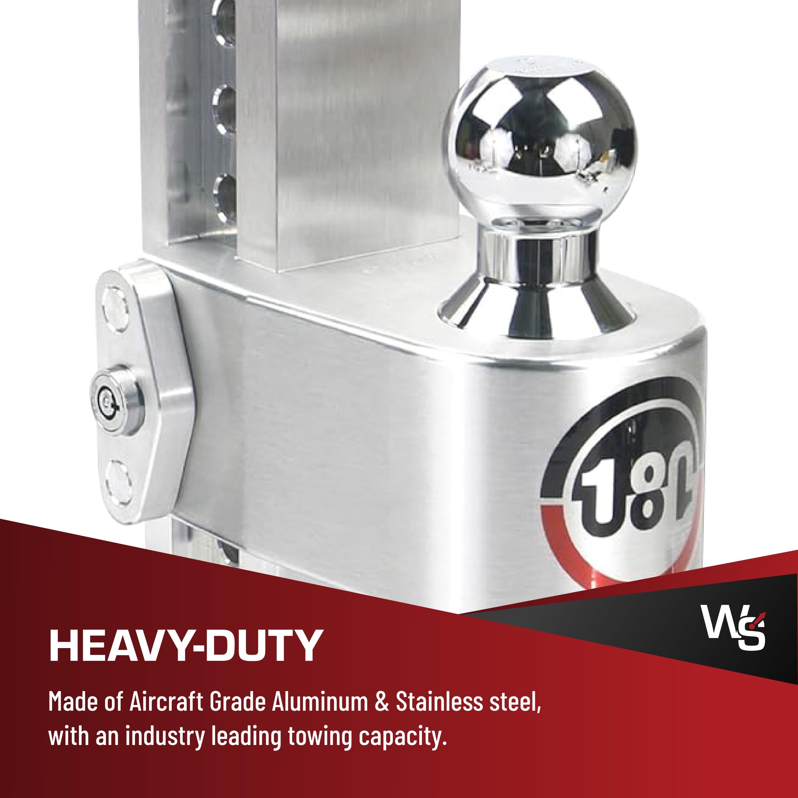 Weigh Safe Adjustable Trailer Hitch - 180-Degree Trailer Hitch for Towing - Compatible with 3" Receivers - 10" Drop, Chrome-Plated Tow Balls, 21,000 GTW, 2-Piece Lock Set