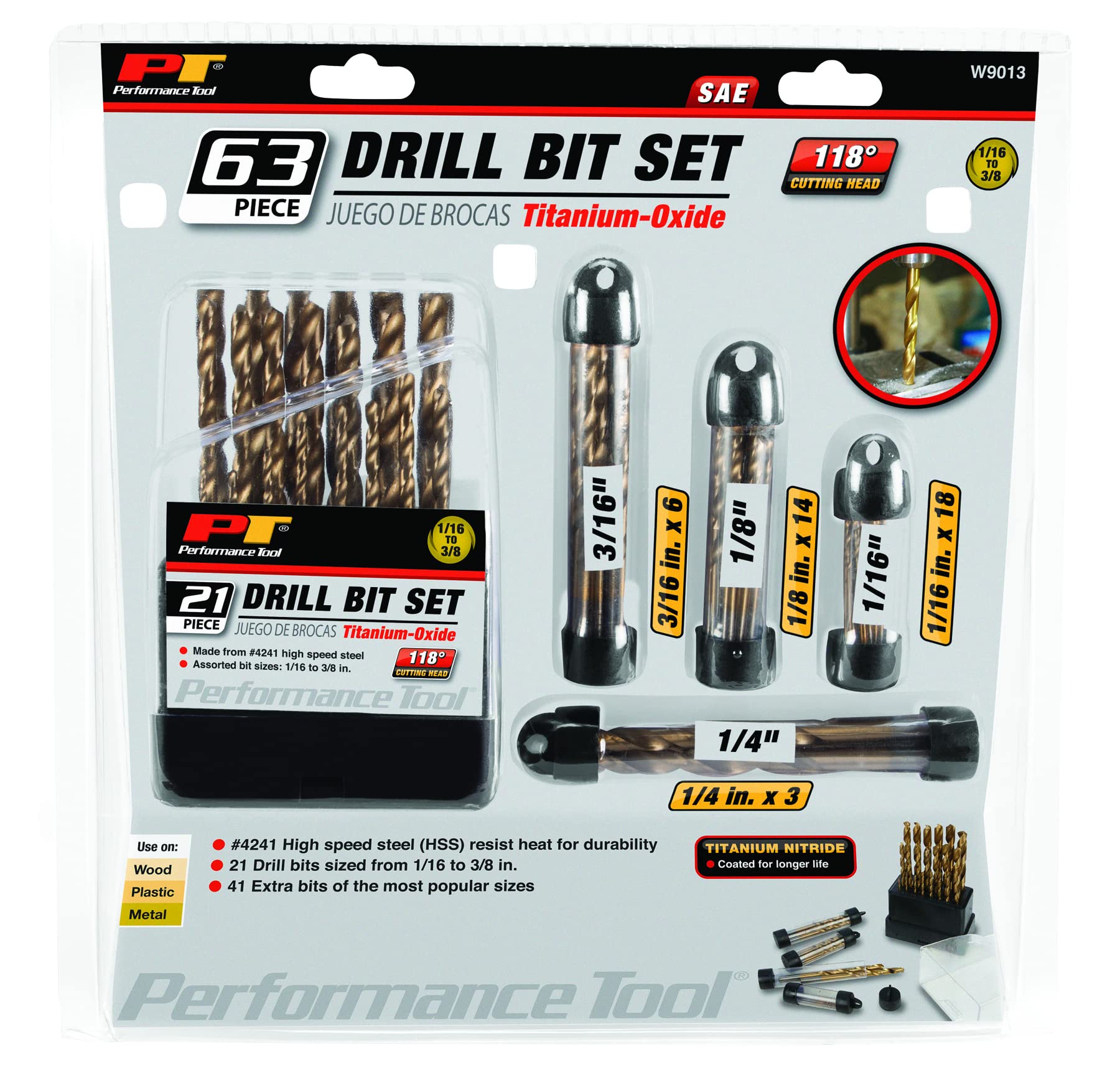 W9013 Performance Tool 63 pc. Titanium Drill Bit Set