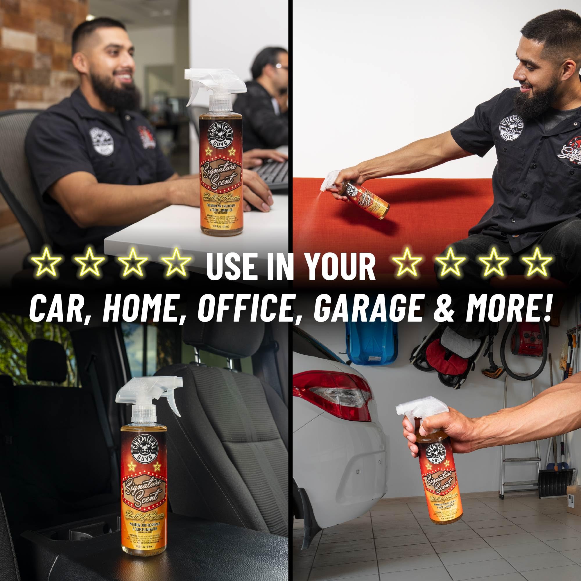 Chemical Guys Signature Scent AIR_069_16 Premium Air Freshener and Odor Eliminator, Smell of Success (Great for Cars, Trucks, SUVs, RVs, Home, Office & More) 16 fl oz