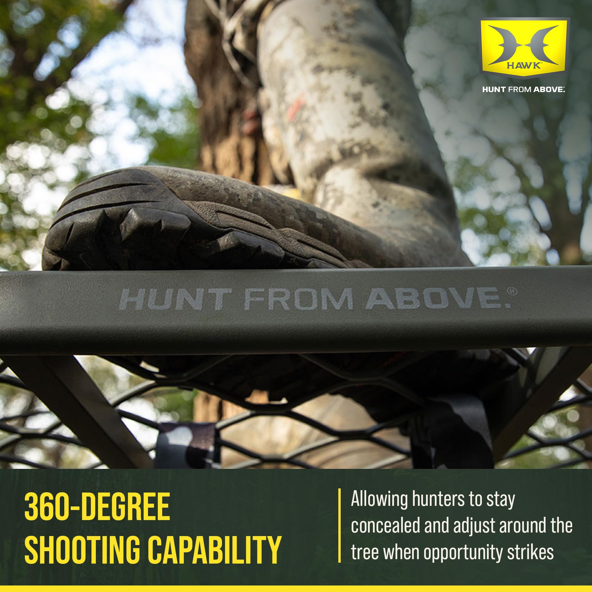 Hawk Tree Stand Hang-On, Platform w/Safety Harness & Straps for Deer Hunting, Helium Pro - Adjustable Climbing Treestand Accessory and Equipment for Shooting