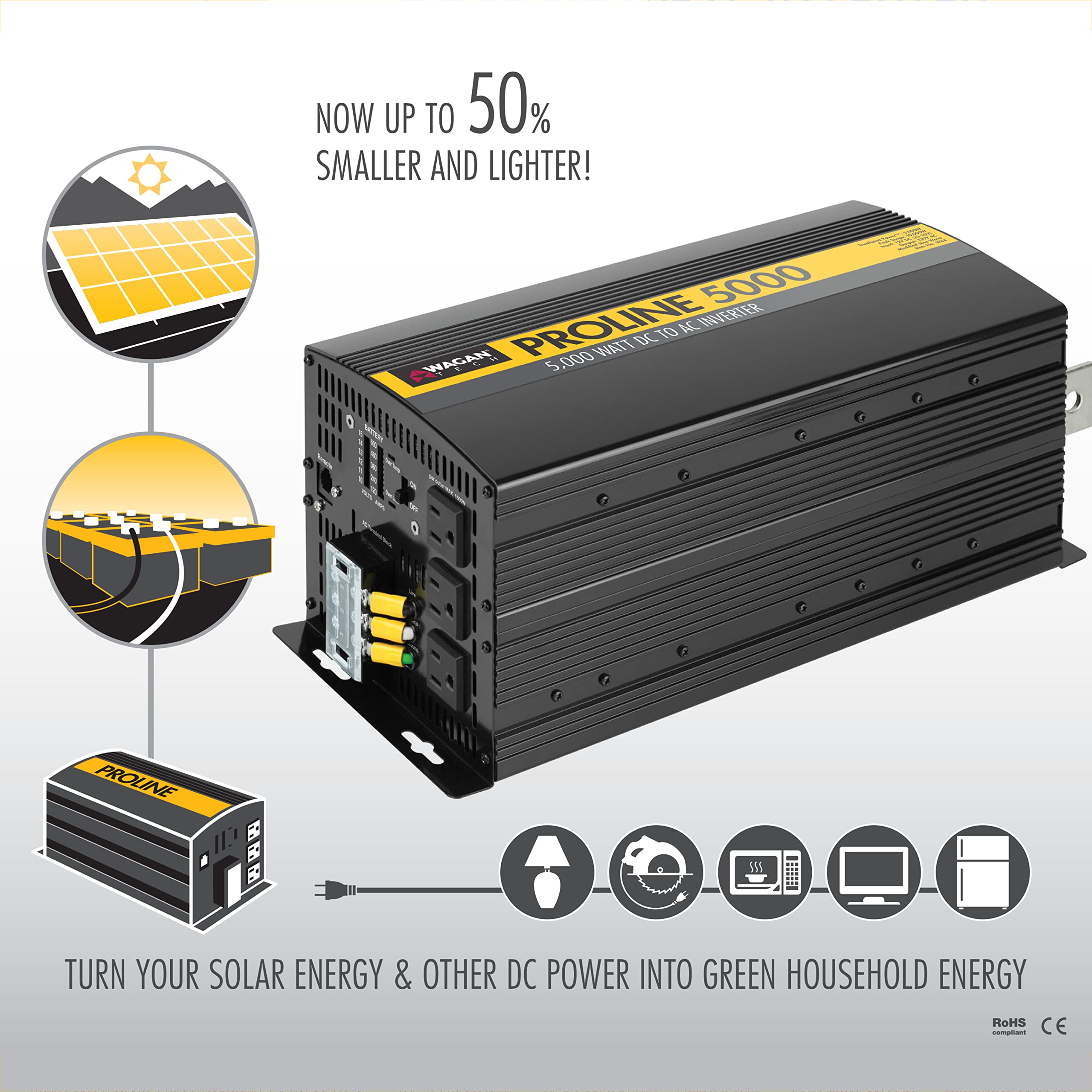 Wagan 12V 10000 Watt Power Inverter with Remote Control 20000 Watt Surge Peak Proline Power Converter for Home RV Camping Van Life Off Grid