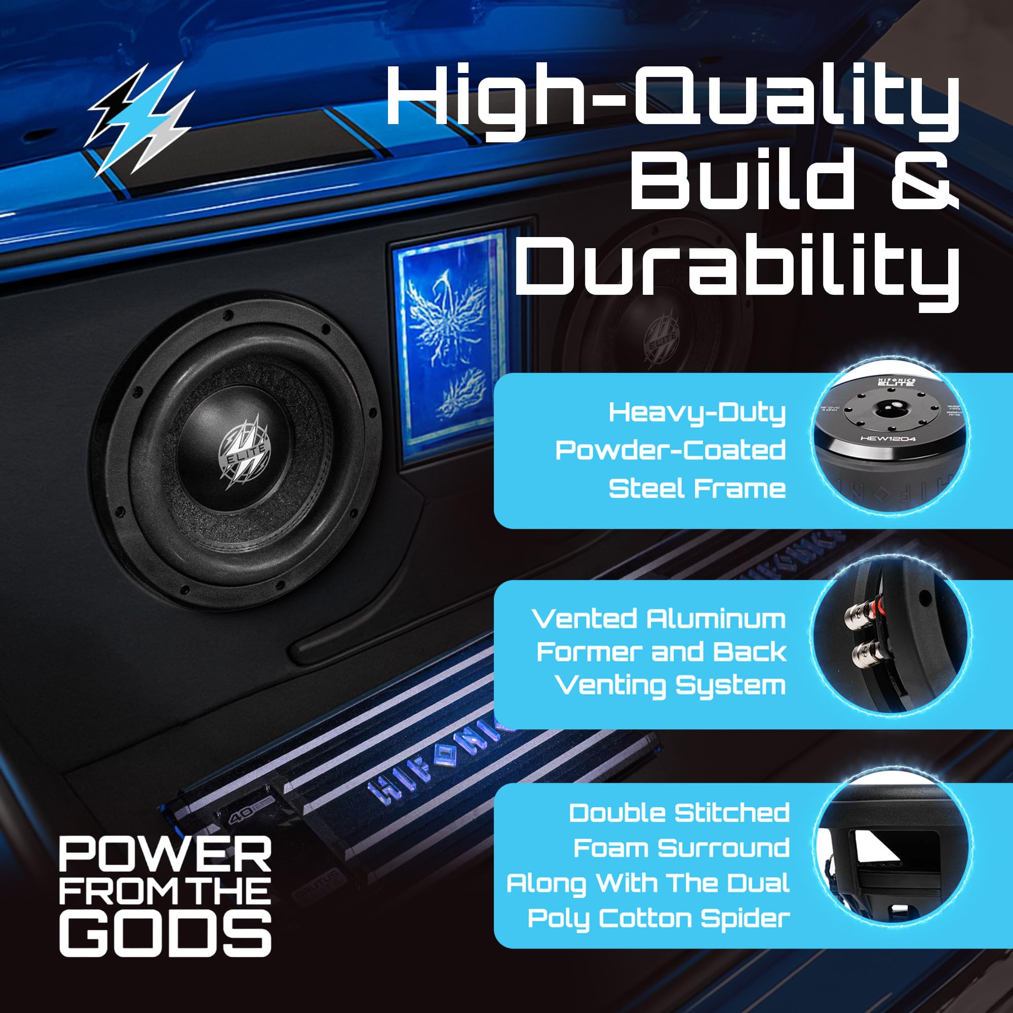 Hifonics 12 Inch Elite Car Mount Subwoofer with Dual 4 Ohm Voice Coil Speaker 1600 Watt Peak Power Mobile Amplifier System, Black