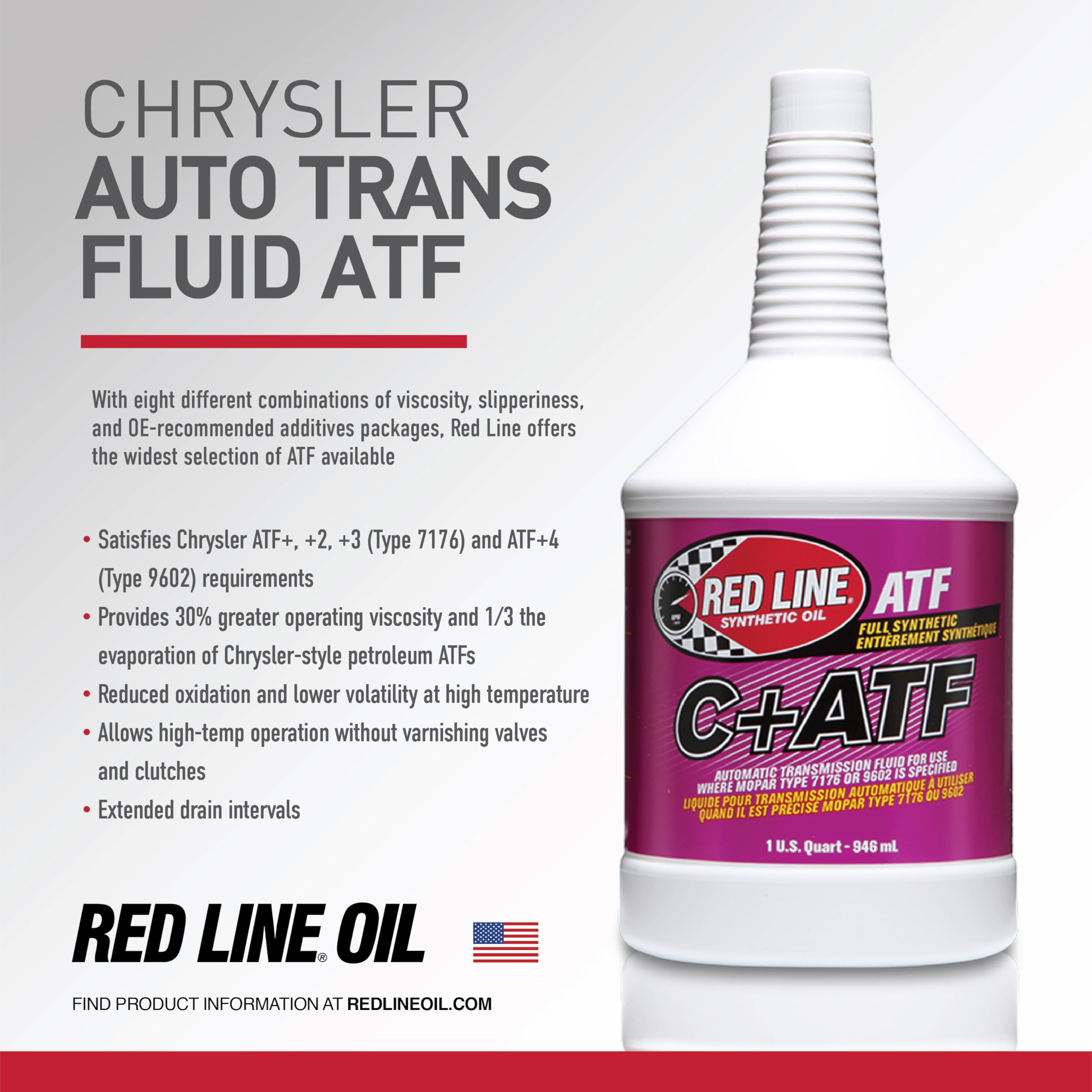 Full Synthetic C+ Automatic Transmission Fluid (ATF) Red Line 30604 - 1 Quart