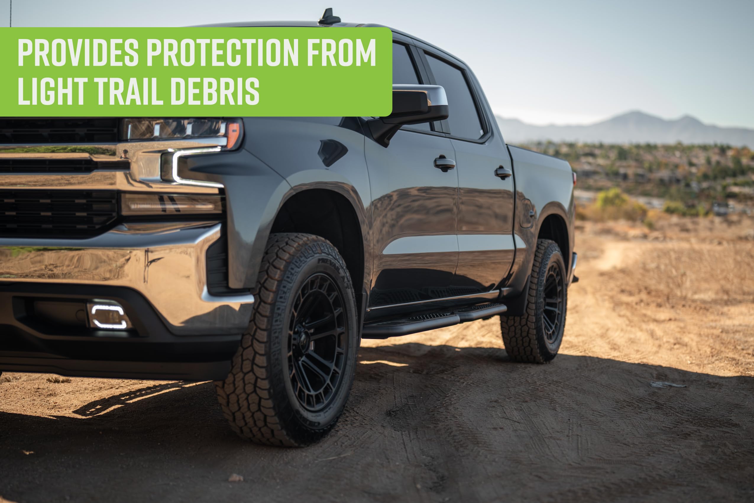 DV8 Offroad OE Plus Side Steps for 2019-2024 Chevy Silverado 1500 & GMC Sierra 1500 Crew Cab | Anti-Slip Design | Provides Protection from Light Trail Debris | Low-Profile Fitment | Powder Coated