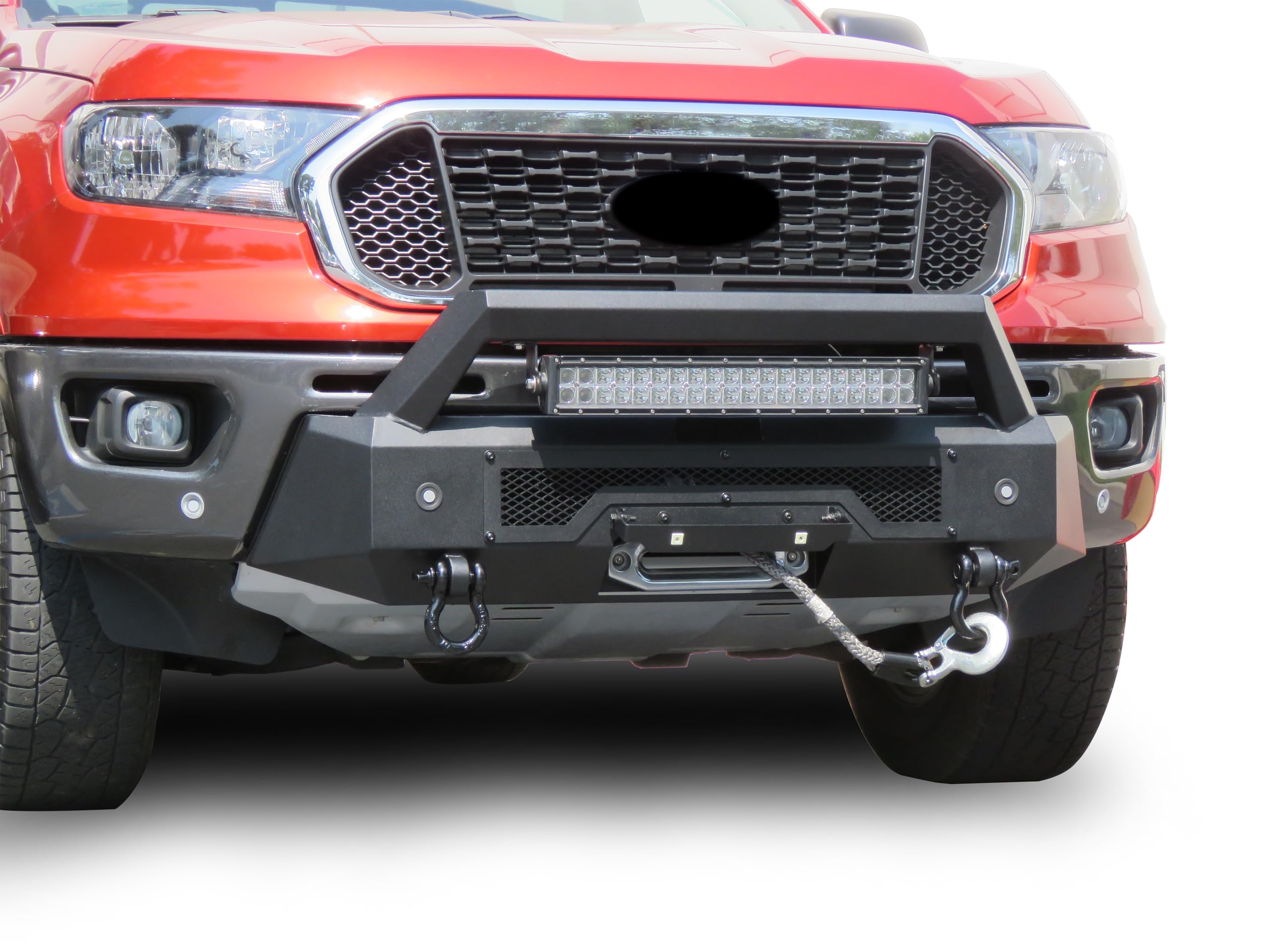 Heavy Duty Black Horse Armour III Front Winch Bumper Kit & Winch Textured Black Compatible with 2019-2023 Ford Ranger-AR3HD43-W12