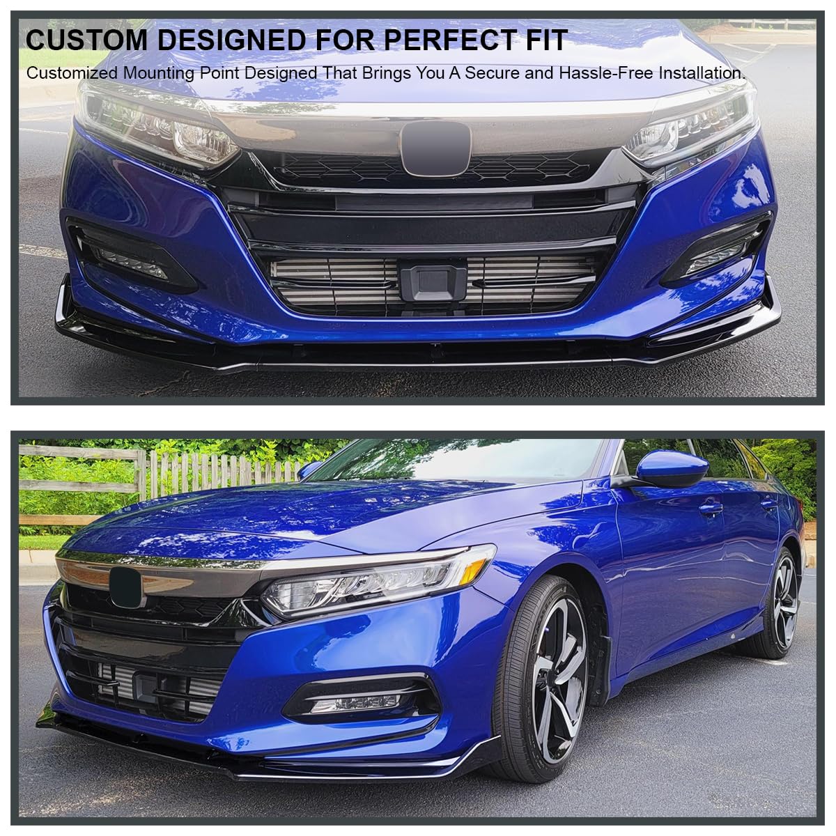 Glossy Black Spec-D Tuning Front Bumper Lip Spoiler Splitter 3PC Compatible with 2018-2020 Honda Accord