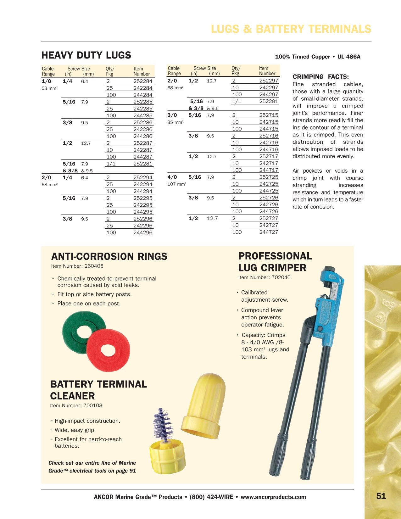 Ancor Marine Grade 242233 Heavy Duty Electrical Tinned Copper Lugs (8-Gauge, Size 10 Screw, 25-Pack)