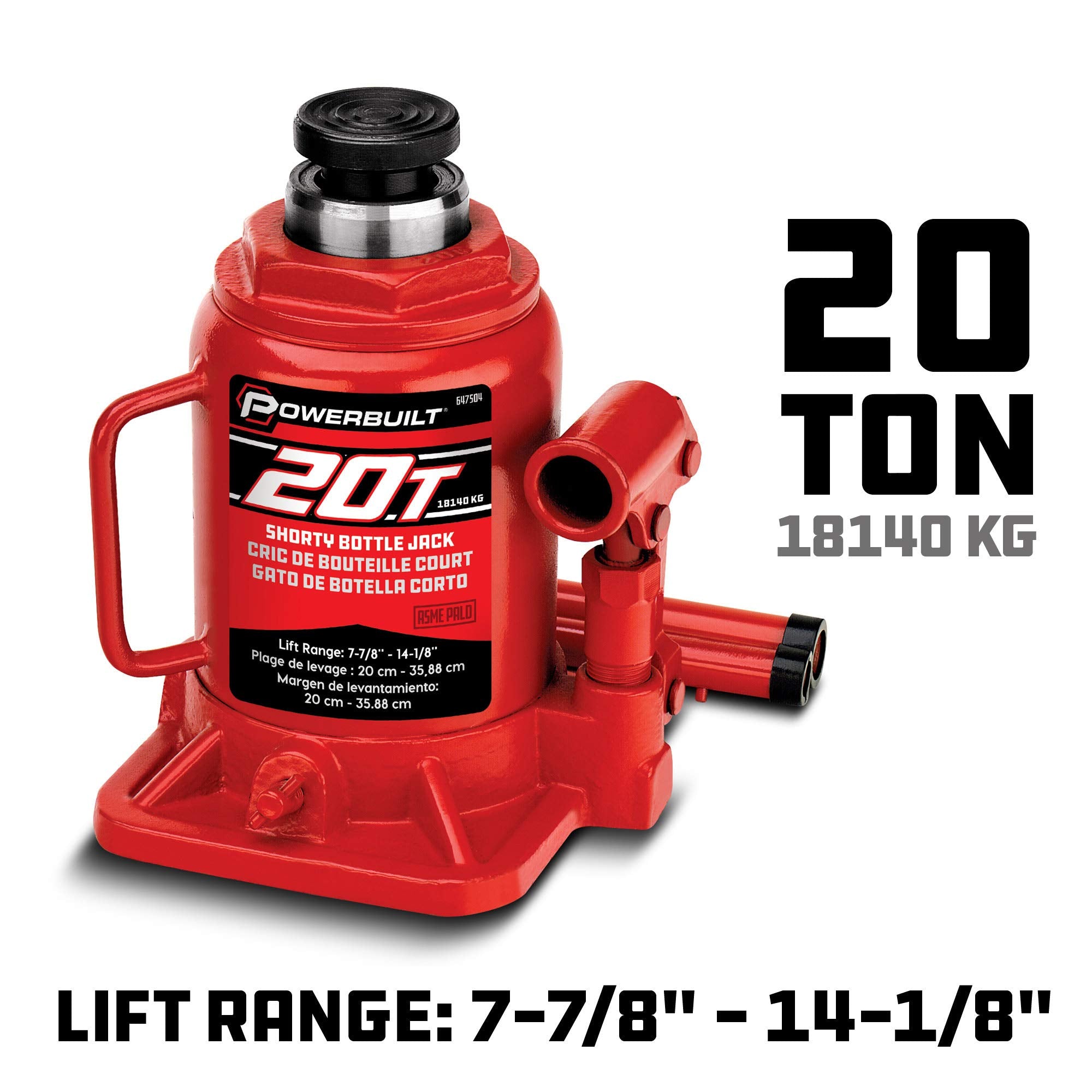 Powerbuilt 20 Ton Bottle Jack Shorty, Heavy Duty 40000 Pound Vehicle Hydraulic Lift with Stable Base, Pin Release, Stubby - 647504