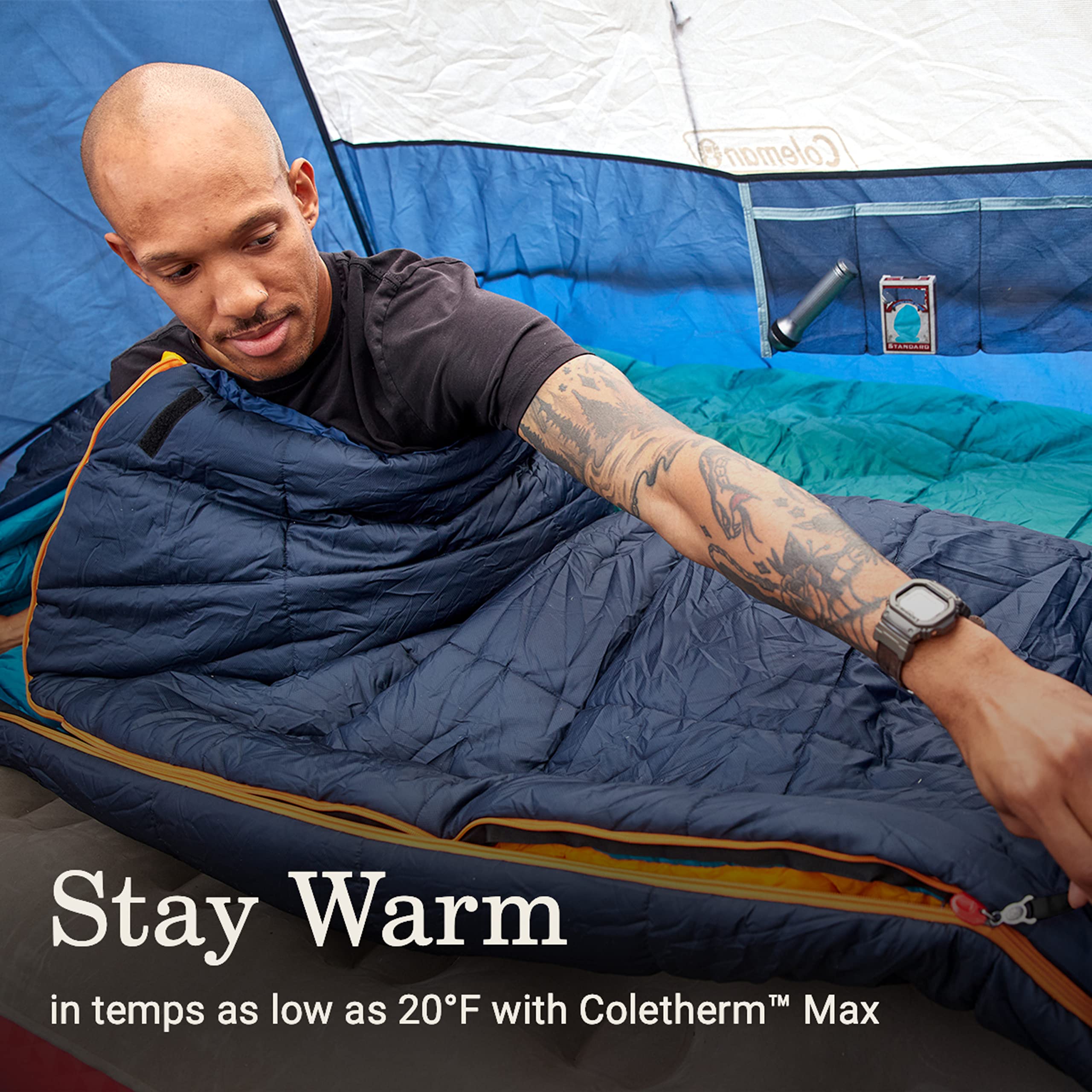 Coleman Cold-Weather Big Bay 0/20/40°F Sleeping Bag, Adult Mummy Sleeping Bag with Headrest, Foot Ventilation, & Storage Sack, Big & Tall Options