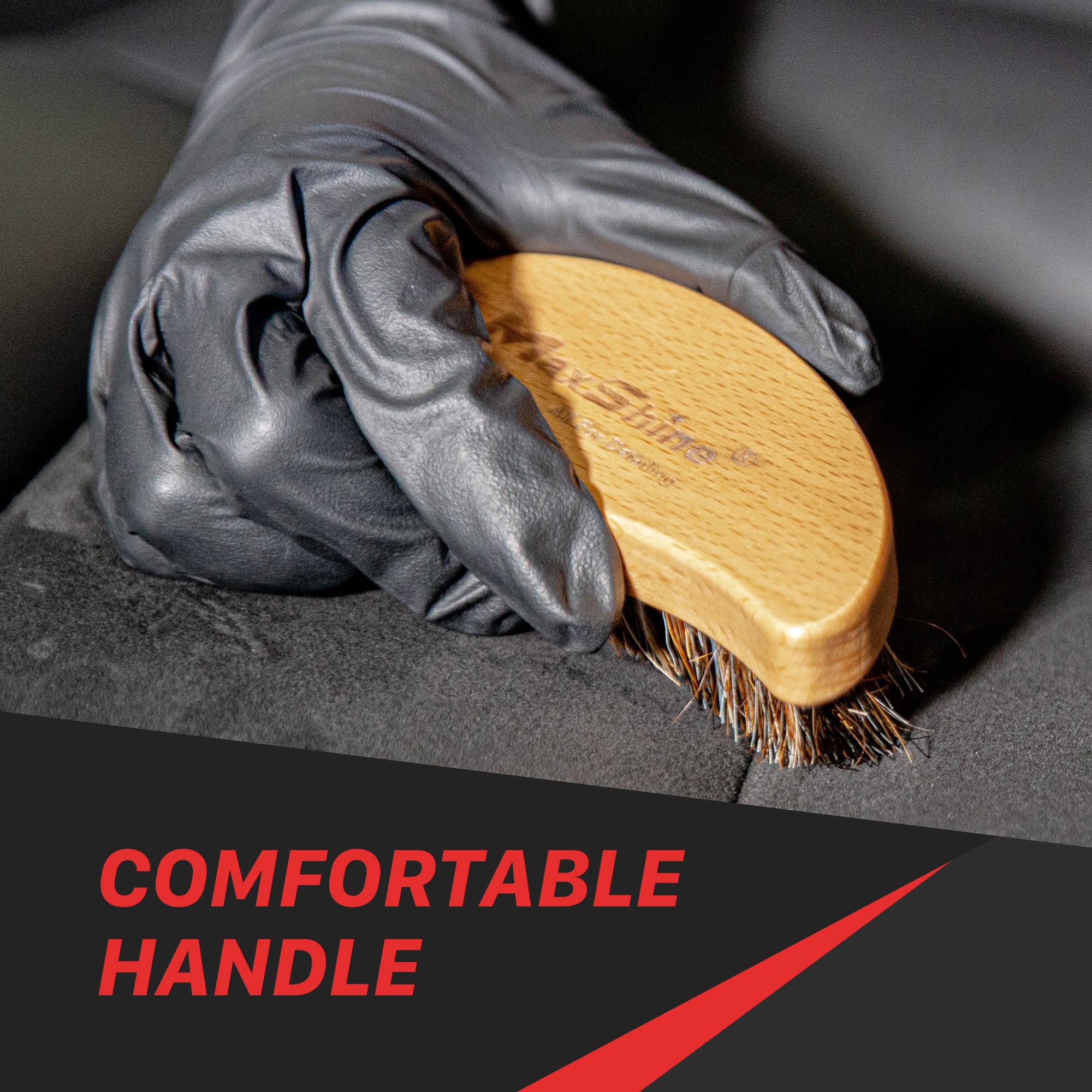 Maxshine Ergonomic Universal Interior Detailing Brush | Soft Horsehair & PP Bristles | Durable Car Cleaning Brush for Leather Seats, Upholstery, Dashboards & Interior Fabric Surfaces