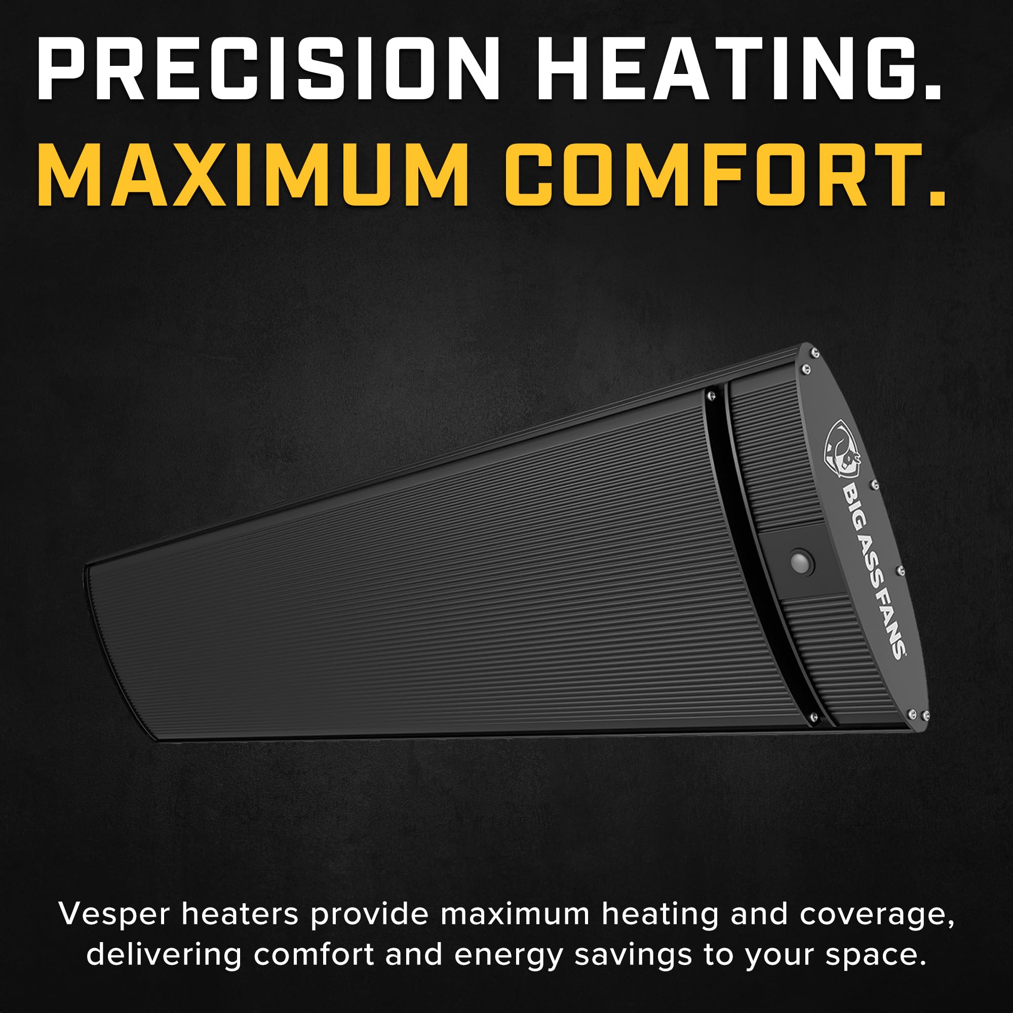 Vesper Big Ass Fans - Hardwired Electric Infrared Heater, Indoor/Covered Outdoor Spaces, Adjustable Angle Wall/Ceiling Mount, Black Extruded Aluminum