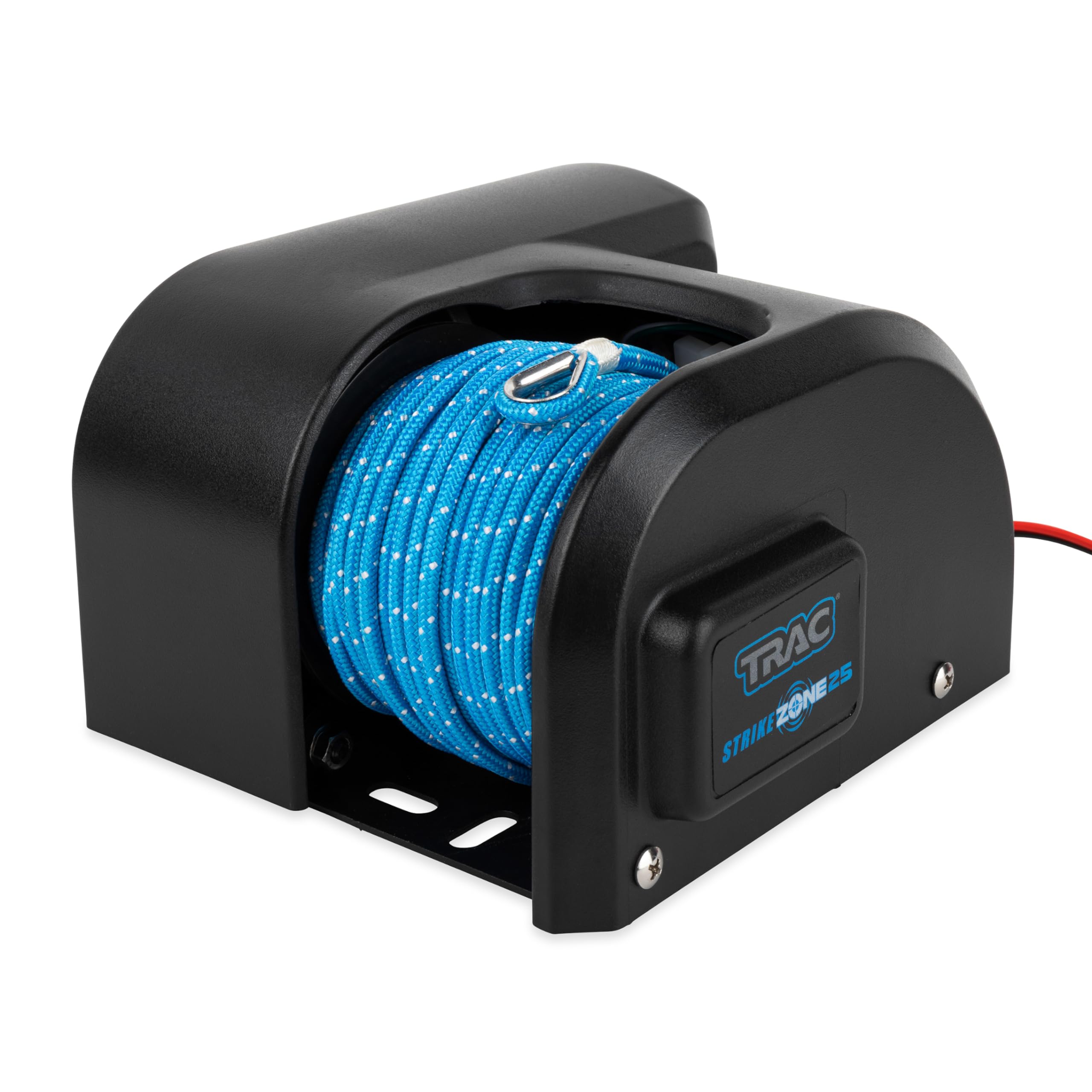 StrikeZone 25 Camco TRAC Outdoors Electric Anchor Winch | Features a High-Efficiency 12-Volt DC All Steel Gear Motor | Includes 100-Feet of 5/32-Inch Pre-Wound Braided Anchor Rope (69001)