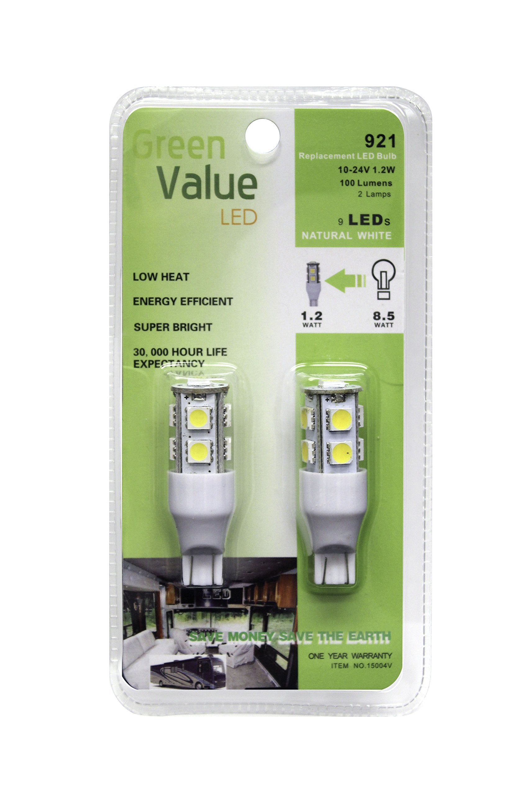 LED Green Value 15001V G4 Base w/L Shape Back Pins LED Replacement Bulb 150 LUM 8-30v Warm White (Natural White, 921 Wedge Base)