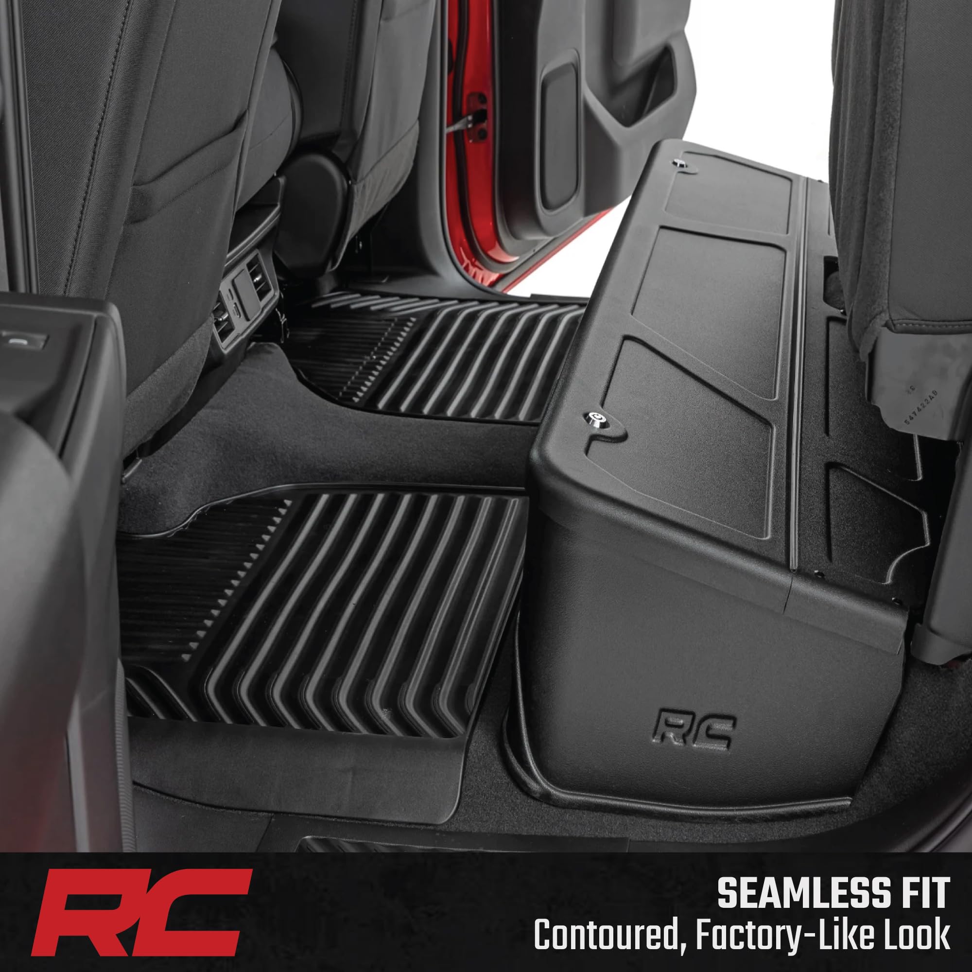 Rough Country Under Seat Lockable Storage for Chevy Silverado & GMC Sierra 1500/2500HD/3500HD Crew Cab (2019-2026 & Refresh) - Custom-Fit Rear Seat Organizer Tray