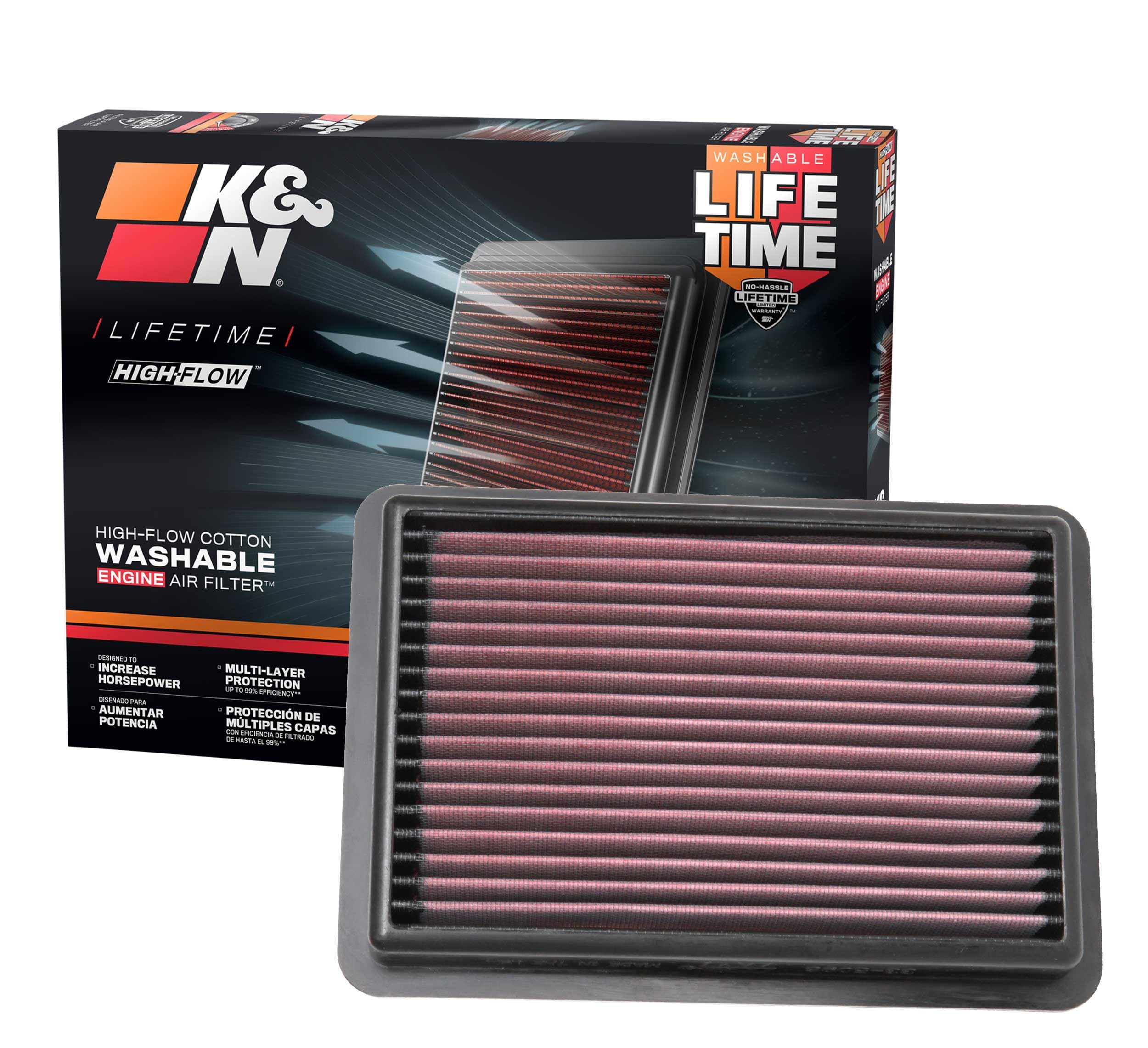High-Flow K&N Original Lifetime Engine Air Filter: Increase Power: Premium, Washable: Compatible with 2019-2025 MAZDA: 3, CX-30, CX-50, 33-5096