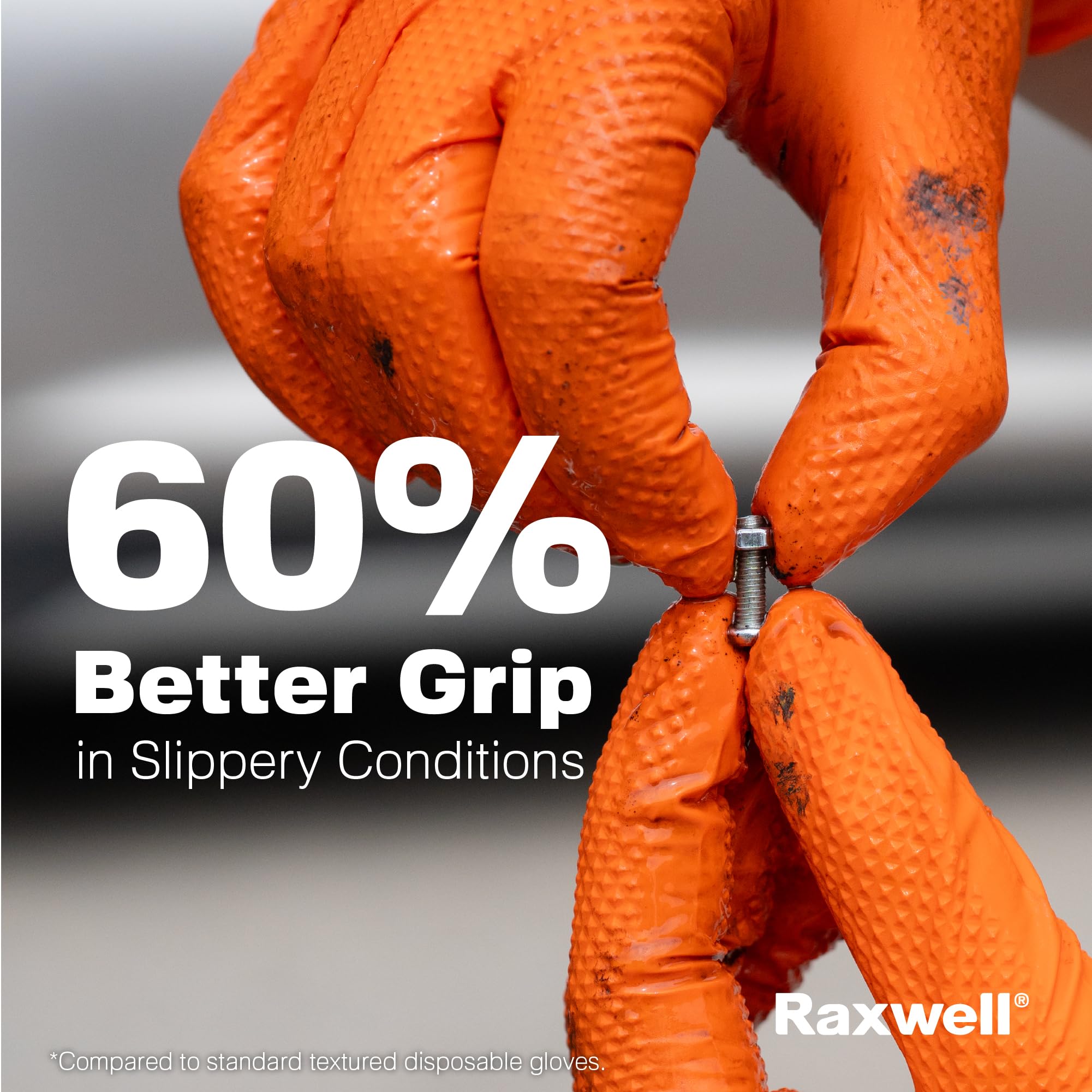 Diamond-Texture Raxwell Nitrile Gloves - Work Gloves with Grip - Puncture-Resistant Disposable Protection - Powder-Free Nitrile for Sensitive Skin - Large, Orange, Pack of 100, 8.5 mil