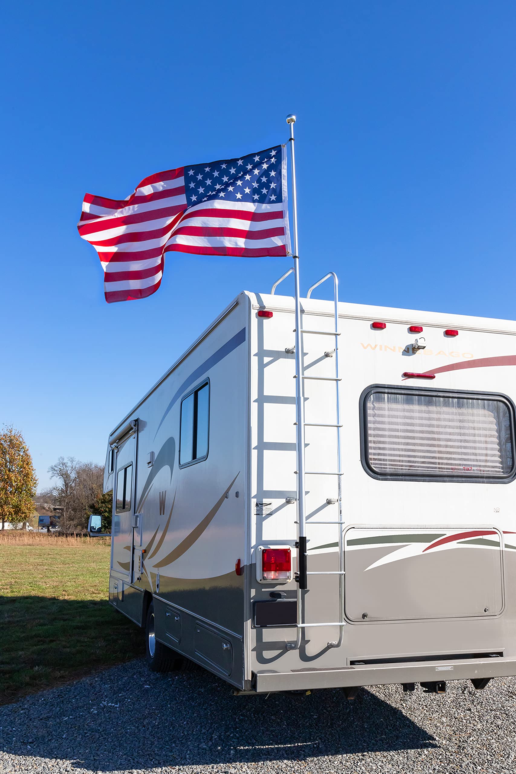 Camco Flagpole Holder RV Ladder Mounted | For a Flag to Fly from Your RV's Ladder | Compatible with Most RV Ladder Rails (51612), Black