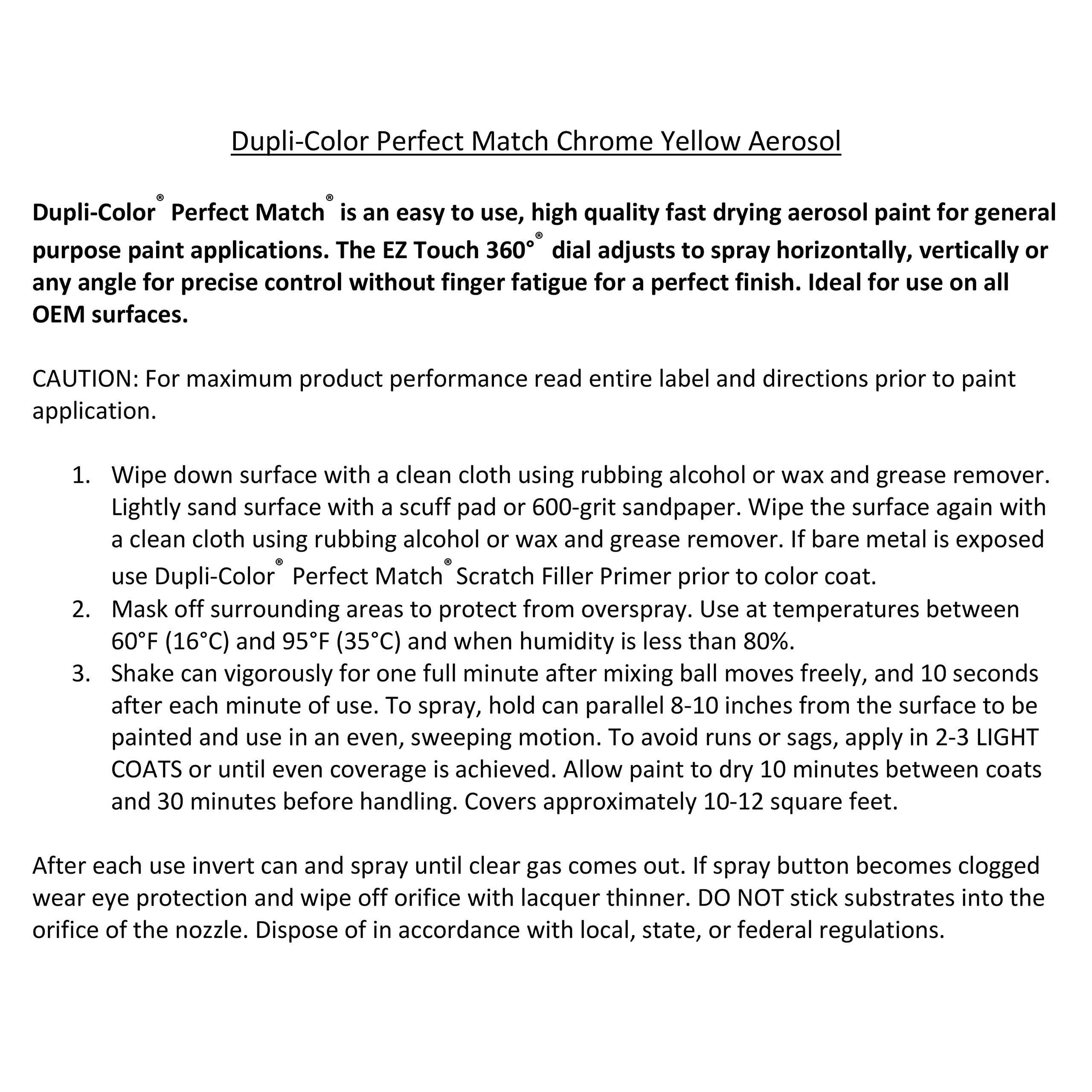Perfect Match Dupli-Color Automotive Spray Paint – Ford Chrome Yellow, BZ – 8 oz. Aerosol Can