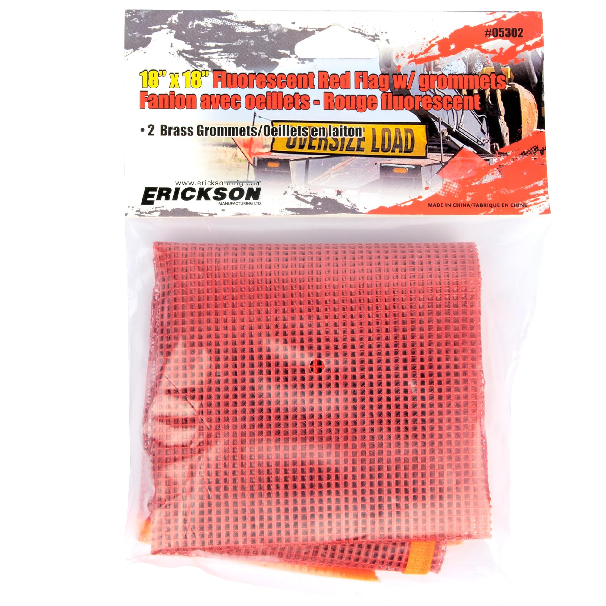 Fluorescent Red Erickson 05302 Mesh Safety Flag with Brass Grommets (18" X 18")