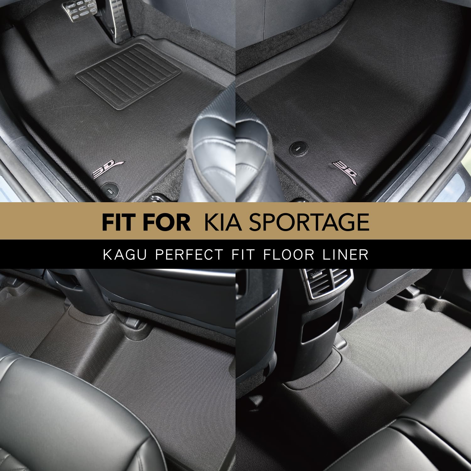 Kagu Floor Mat 3D MAXpider Custom Fit (Black) Compatible with Kia Sportage Hybrid 2023-2026 - Full Set