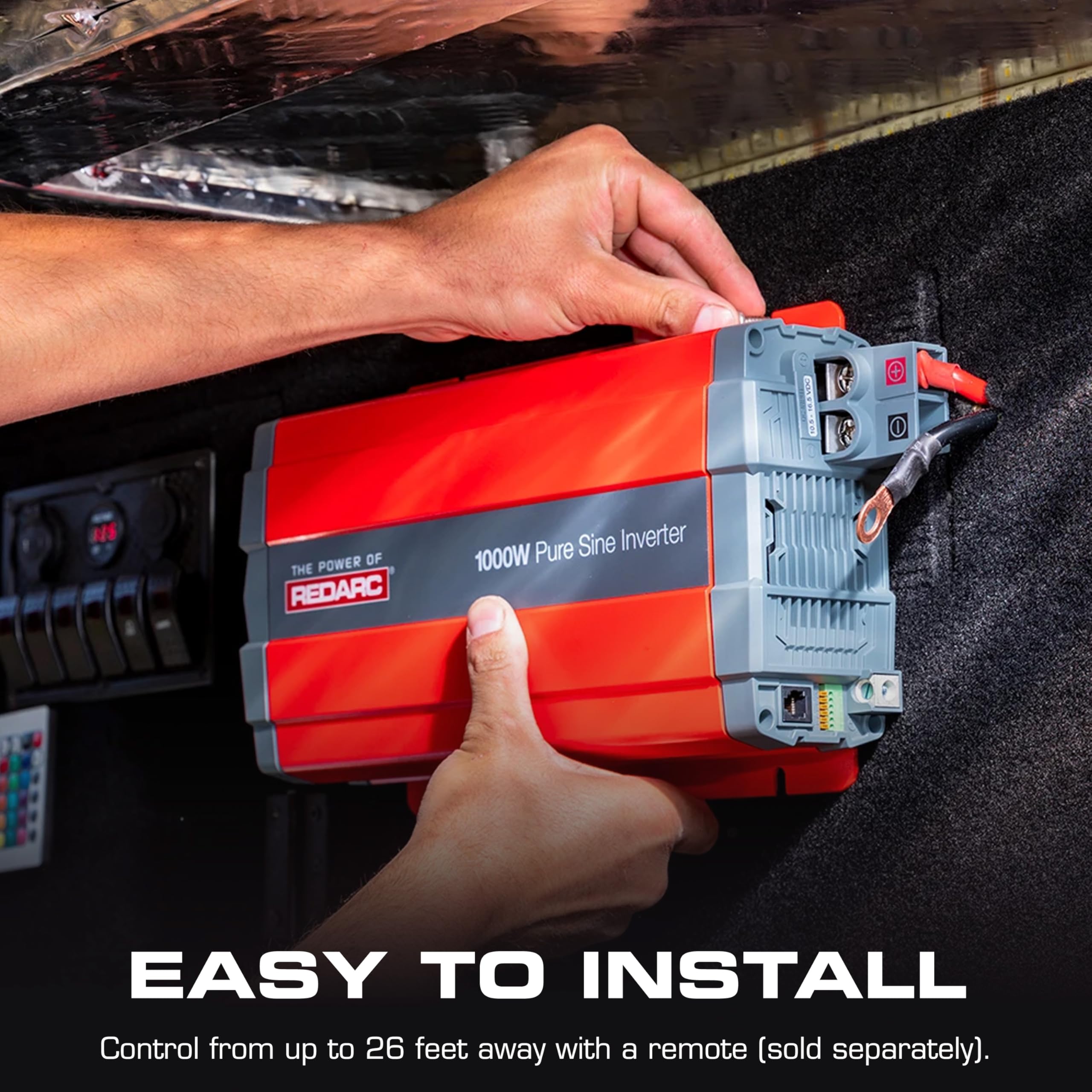 2000W REDARC Pure Sine Wave Inverter, 12V DC to 110 / 120V AC Power Converter, Portable Power Inverter, Connects to Car Battery System, Adapter for Camper, RV, Truck, Off-Grid Camping