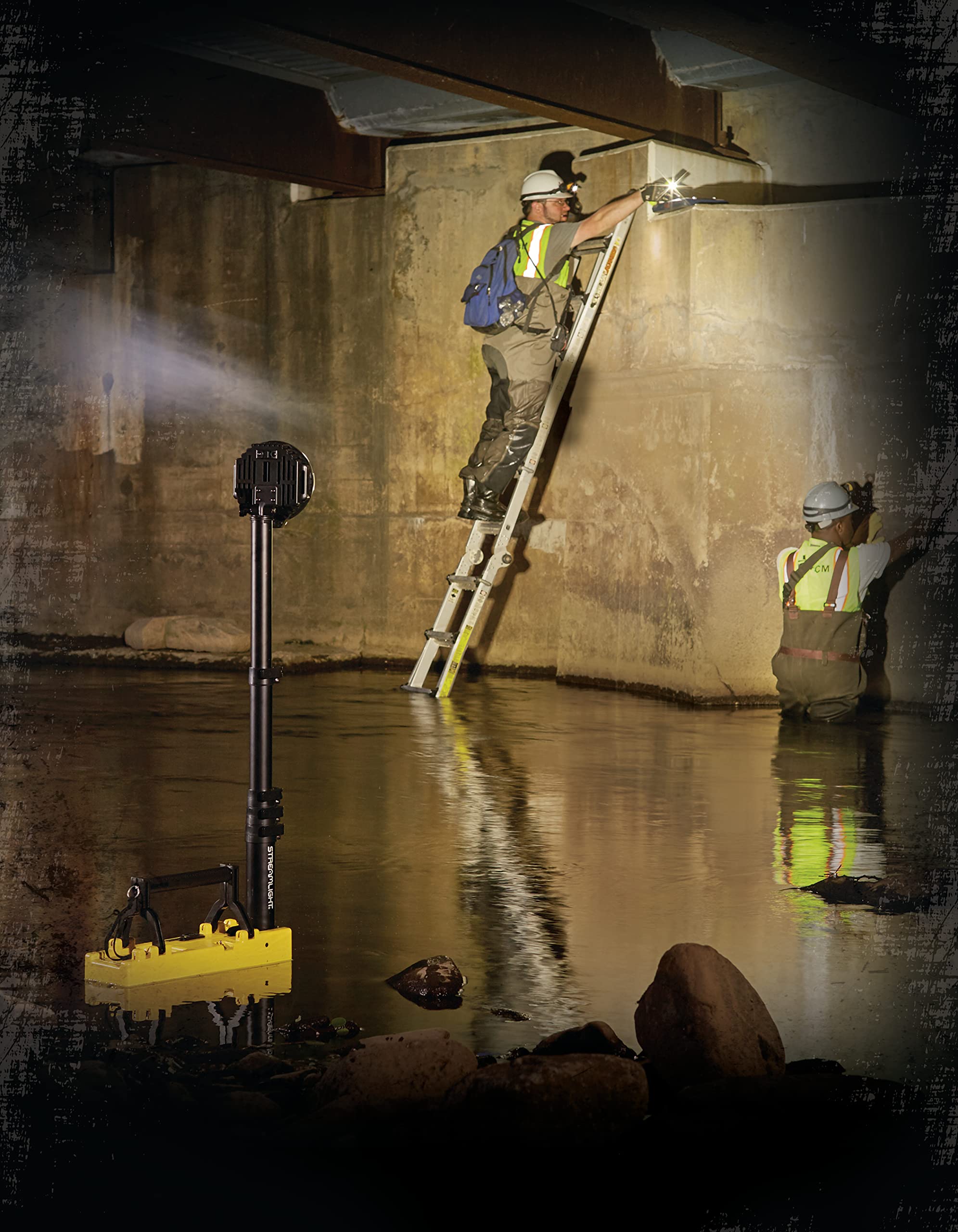 Streamlight Portable Scene Light 45670 10,000-Lumen Portable and Collapsible Flood Light with Heavy-Duty Shoulder Strap, 120V AC Charger, 12V DC Cord and 6-Foot Extension Pole, Yellow