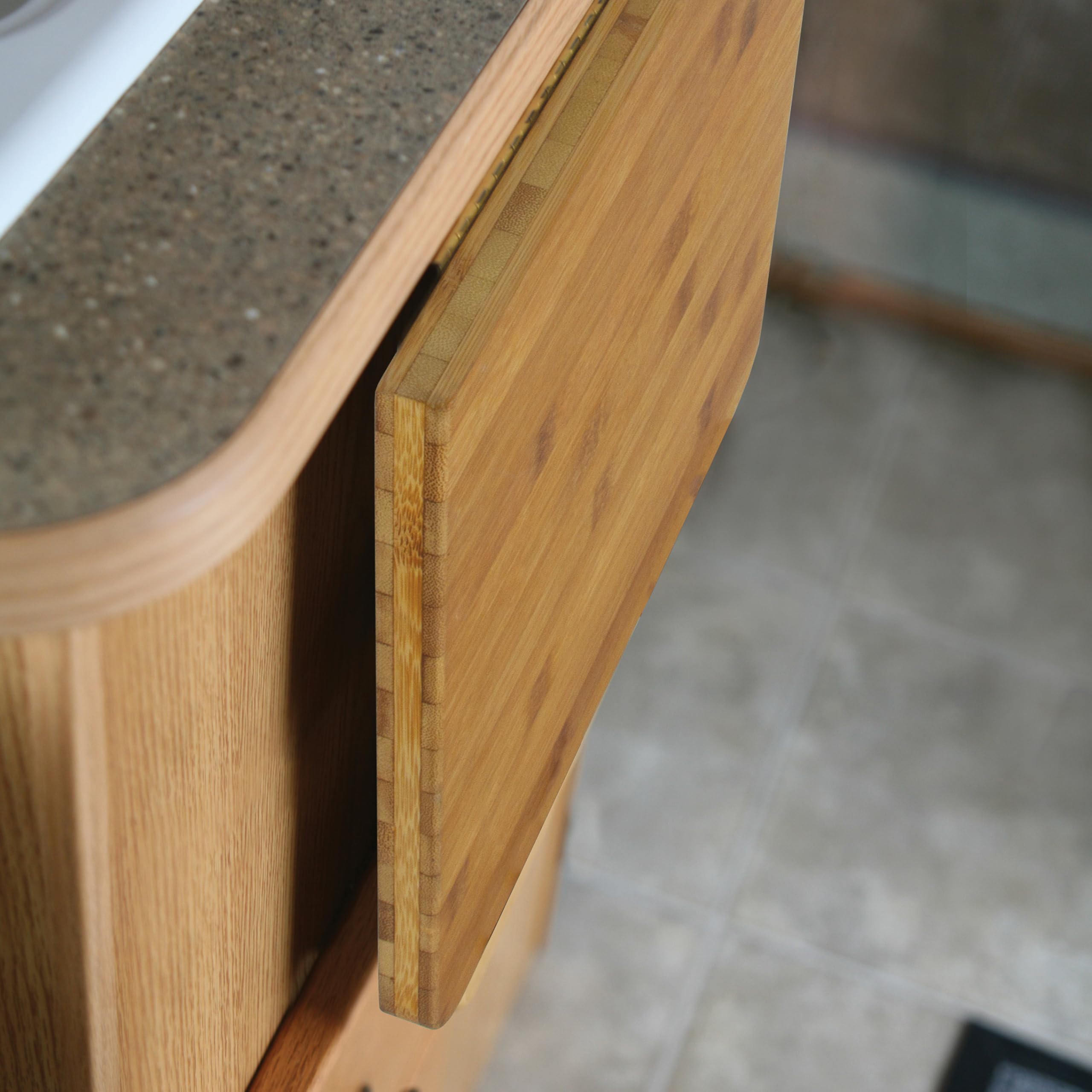 Camco RV Countertop Extension Bamboo Accents Camper/RV - Designed with Food-Safe Bamboo & Adds 12 Extra Inches of Countertop Space - Mounts with Metal Drop-Leaf Table Brace (43423)