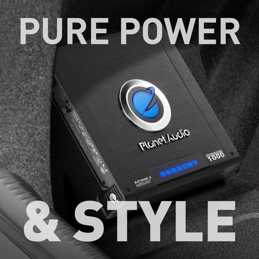 Planet Audio 2 Channel AC1000.2 Car Amplifier - 1000 Watts, Full Range, Class A/B, 2-4 Ohm Stable, Mosfet Power Supply, Bridgeable