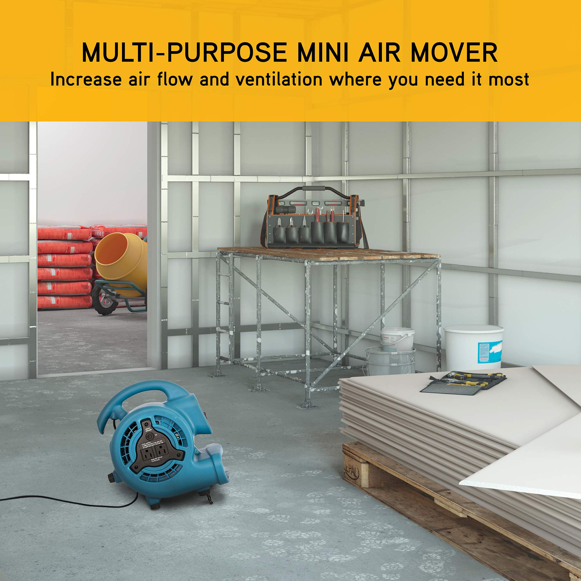 Mini Mighty XPOWER P-80A 138 W 600 CFM Centrifugal Air Mover, Carpet Dryer, Floor Fan, Blower, Stackable, Daisy Chain, for Water Damage Restoration, Janitorial, Plumbing, Home Use