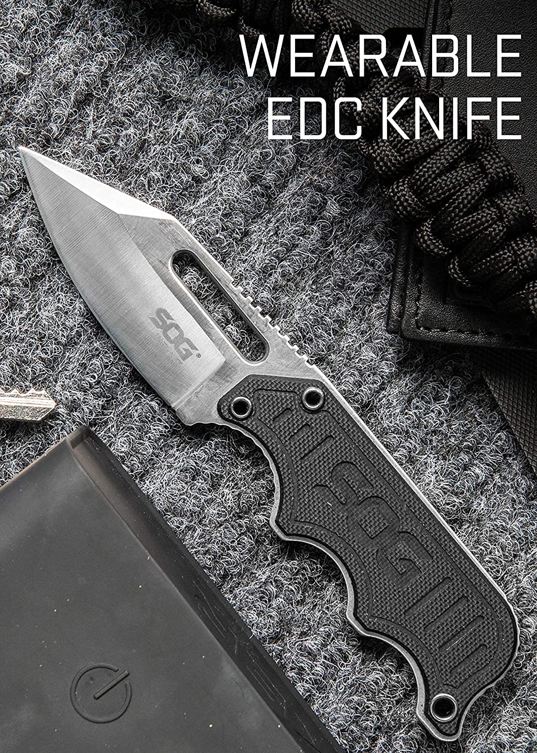 SOG Instinct Boot Knife - Small Fixed Blade Knife, EDC Knife, Neck Knife, 2.3 Inch Full Tang Blade w/ Knife Sheath and Clip, 4in. x 1in. x 8.5in. (NB1012-CP), Black