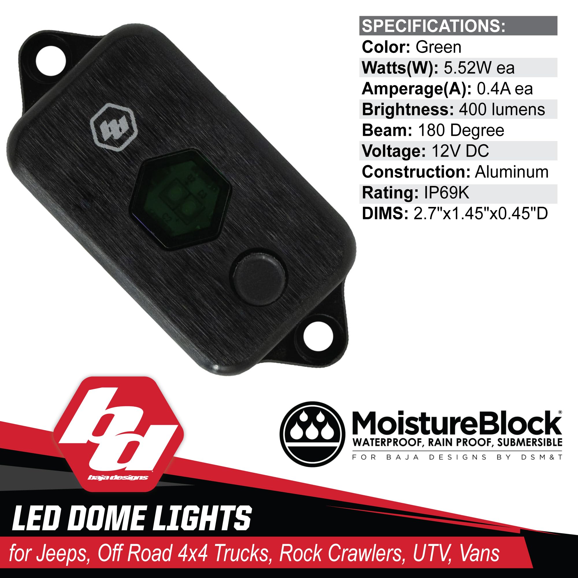LED Dome Light Baja Designs with Switch (Green)