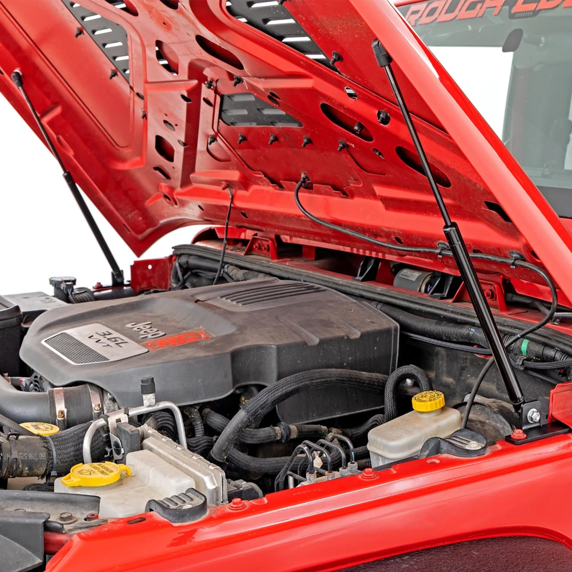 Rough Country Hydraulic Hood Assist for Wrangler JK & Jeep Wrangler Unlimited (2007-2018) - Hands-Free Lift, Easy Bolt-on Hood Struts (Pair)