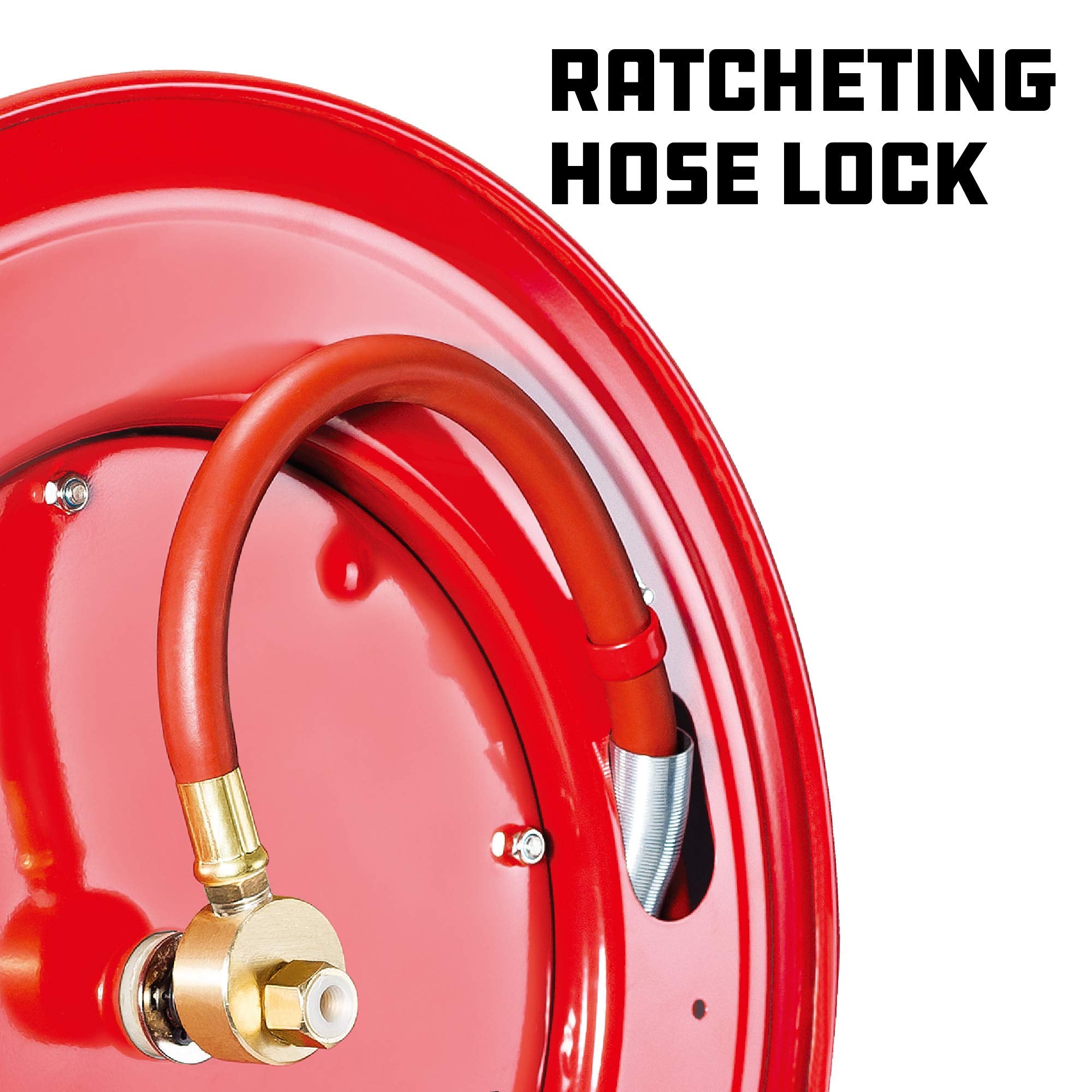 Powerbuilt Heavy Duty Auto Retracting Hose Reel with 3/8 Inch by 50 Foot Air, Max 300 PSI, Ceiling/Wall Mounted Heavy Duty Industrial Commercial Air Compressor Hose Reel - 642228