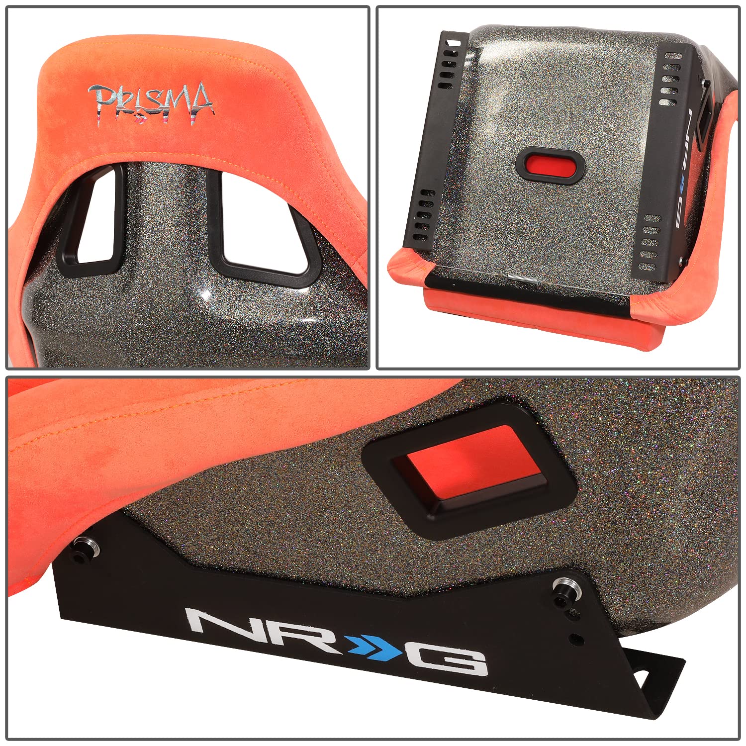 NRG Innovations Prisma NRG-FRP-302PH-ULTRA Fixed Back Bucket Racing Seat with Bottom Mount Bracket, Peach Colored Seat/Gold Flake Back, 24" W X 36" H X 18" D