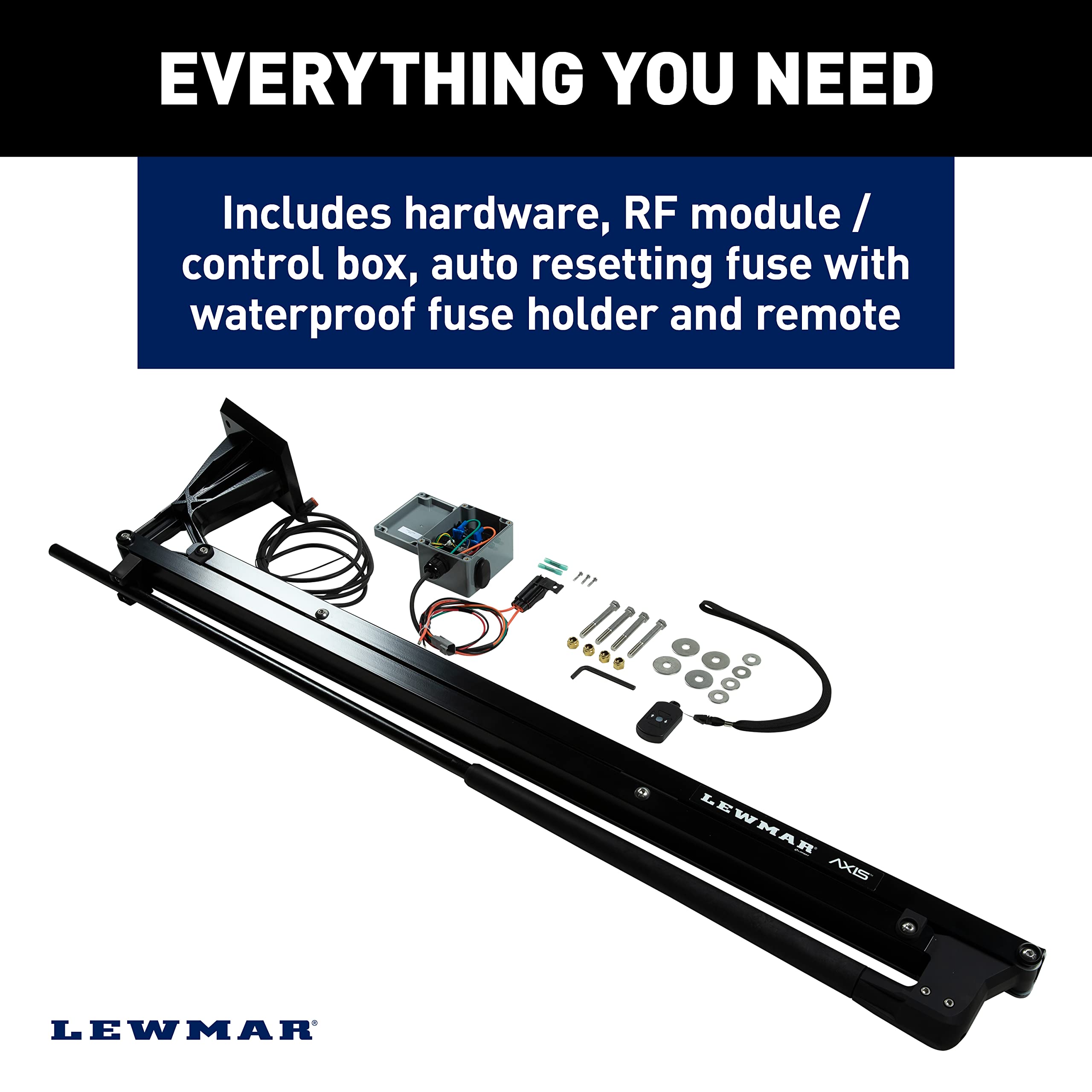Lewmar Shallow Water Axis Anchor for use in up to 7' of Water, 12V Electrically Powered, Remote Controlled Deployment, Four Bar Articulating Arm, for Powerboats up to 26', Black - 22108805